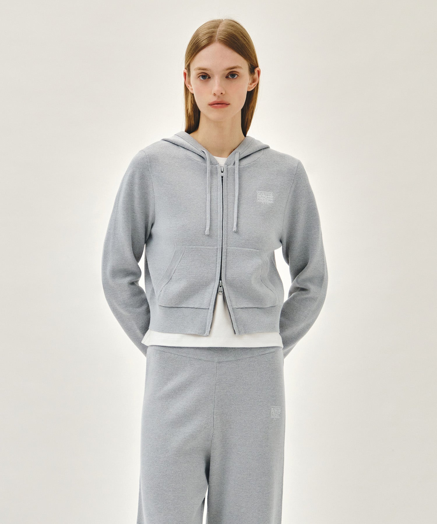 Marithe & Francois Girbaud - Small Classic Logo Crop Knit Hoodie Zipup (Heather Gray) product image 1 | TRAB K-Fashion Australia
