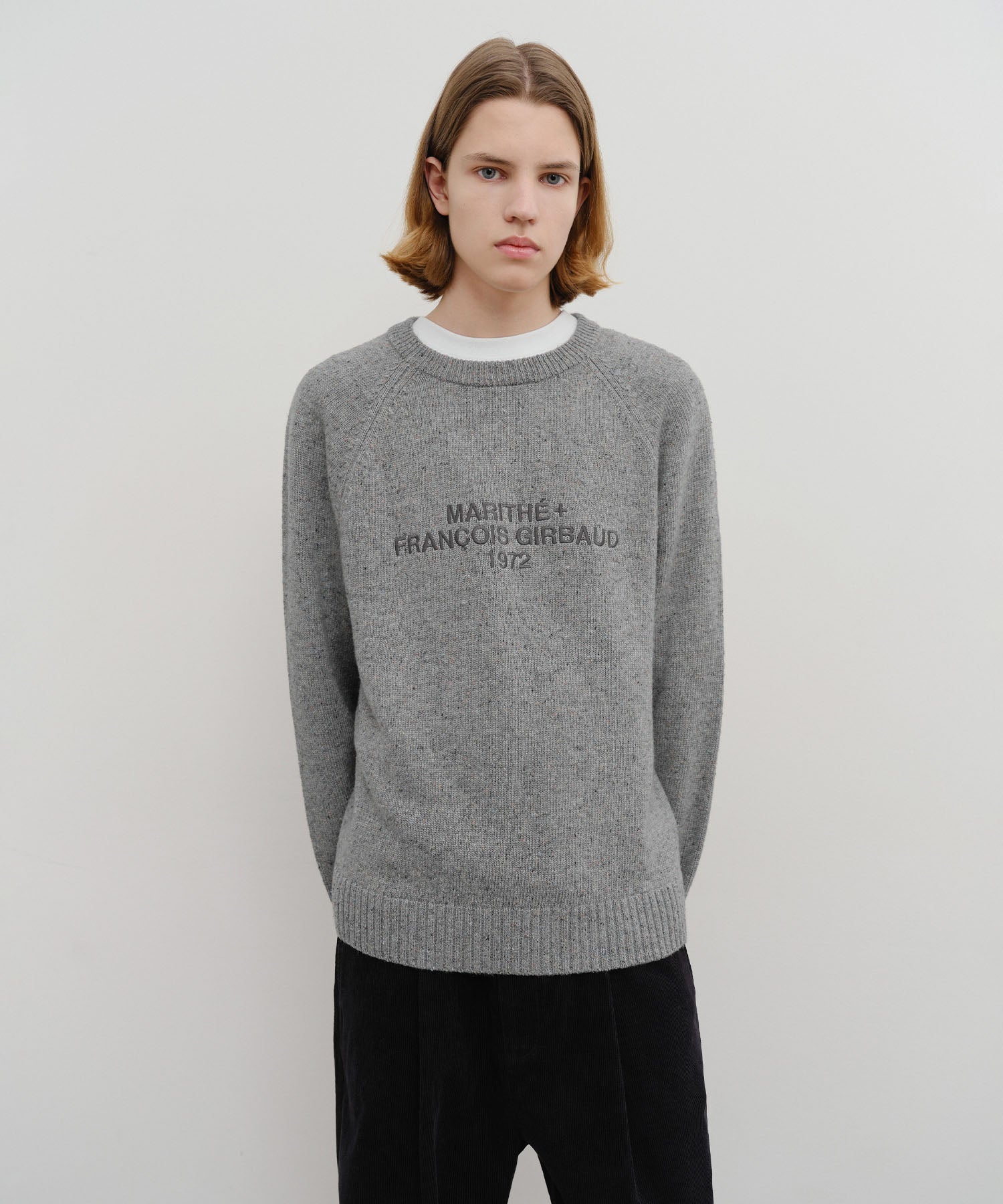 Marithe & Francois Girbaud - Lettering Logo Knit Pullover (Heather Gray) product image 1 | TRAB K-Fashion Australia