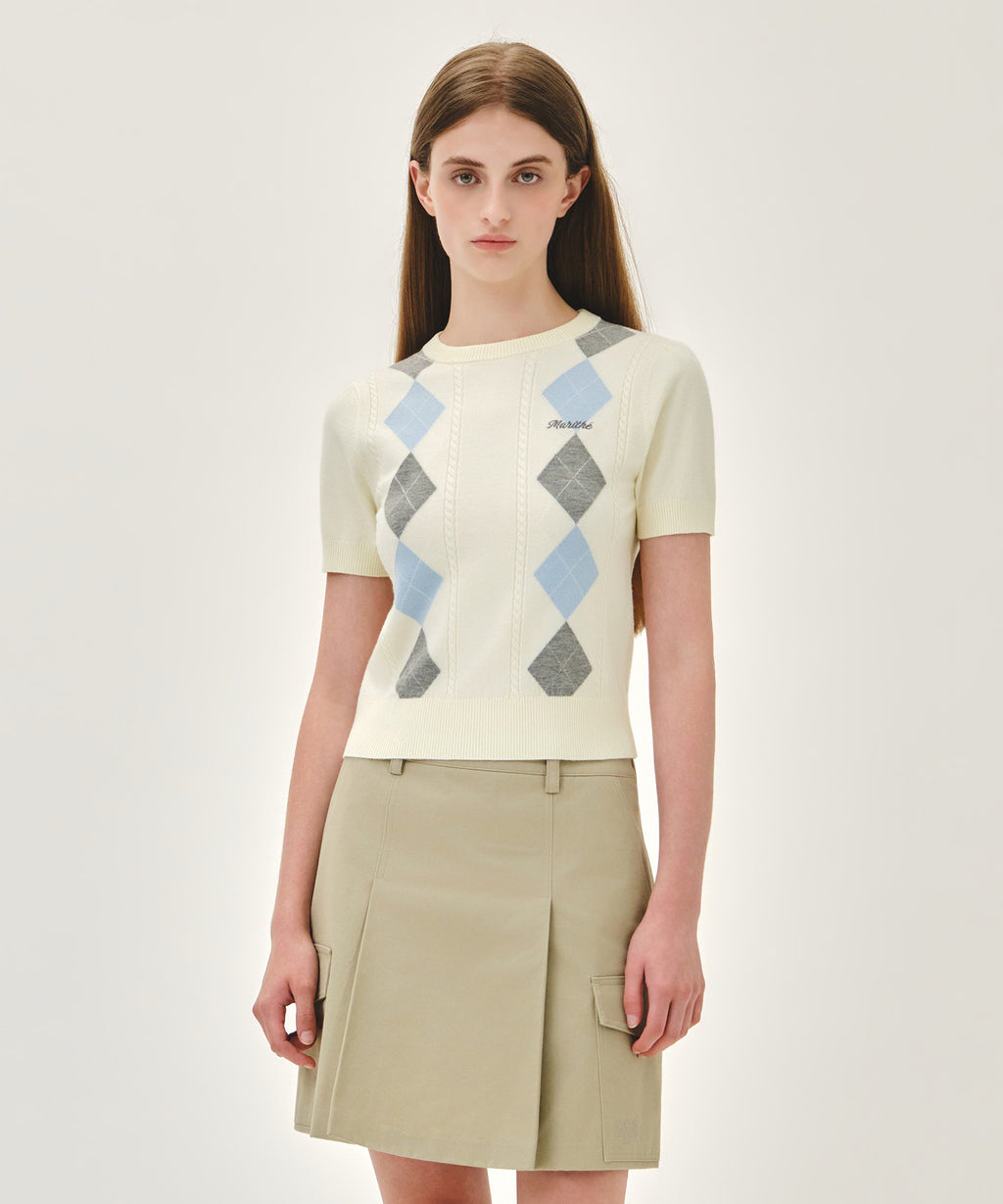 Marithe & Francois Girbaud - Argyle Cable Half Knit Pullover (Ivory) product image 1 | TRAB K-Fashion Australia