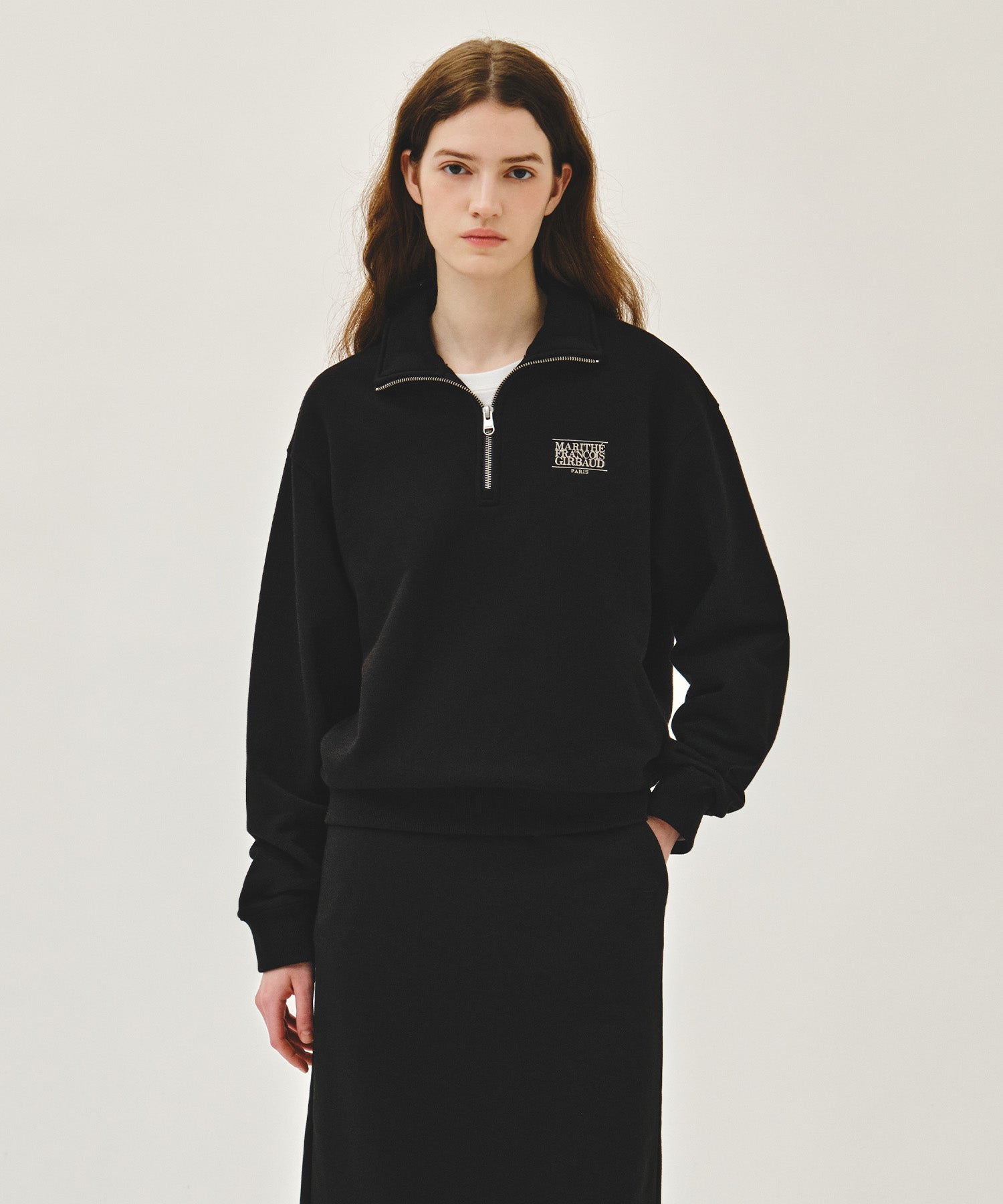 Marithe & Francois Girbaud - Small Classic Logo Half Zipup Sweatshirt (Black) product image 1 | TRAB K-Fashion Australia
