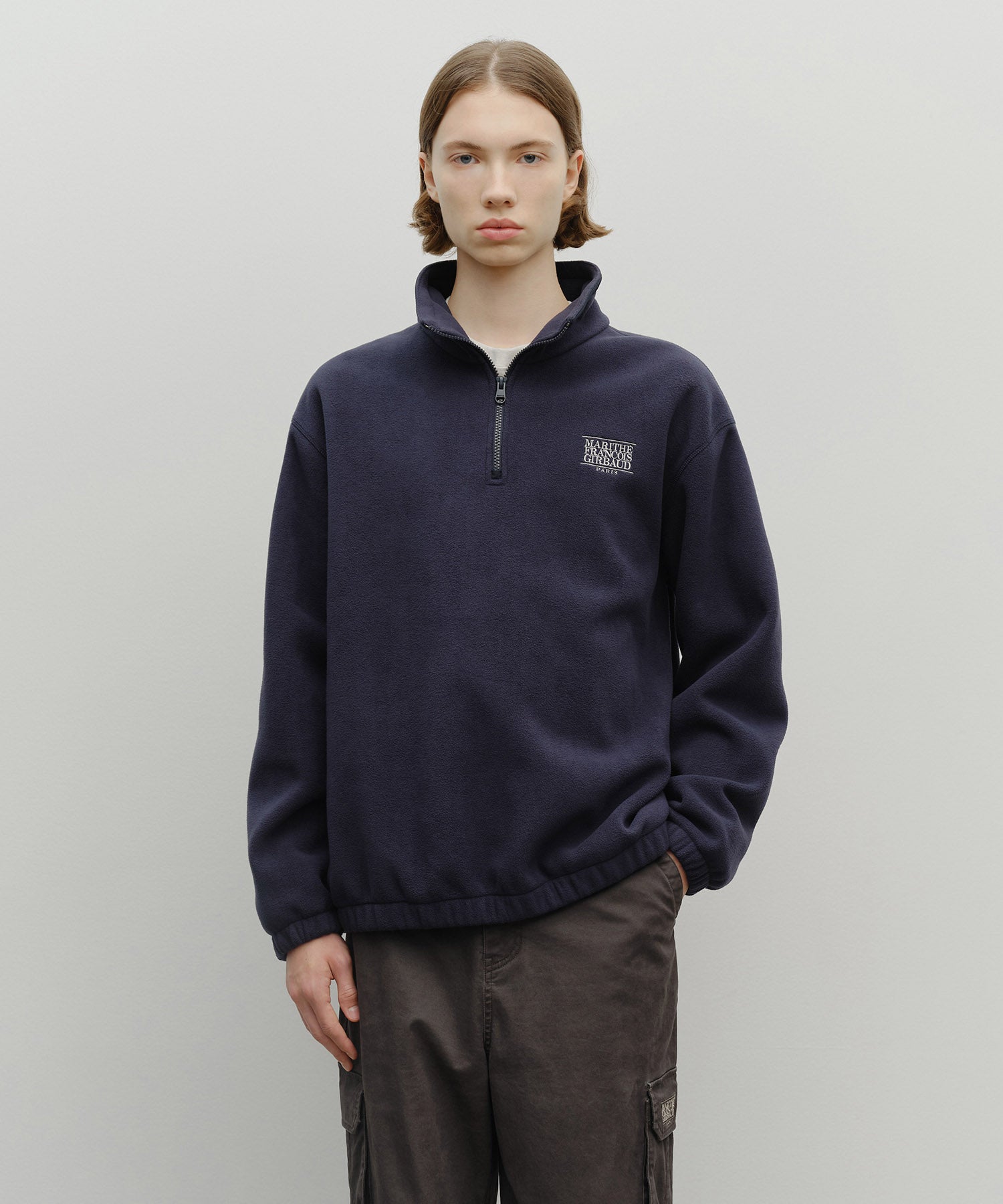 Marithe & Francois Girbaud - Classic Logo Half Neck Fleece Sweatshirt (Navy) product image 1 | TRAB K-Fashion Australia