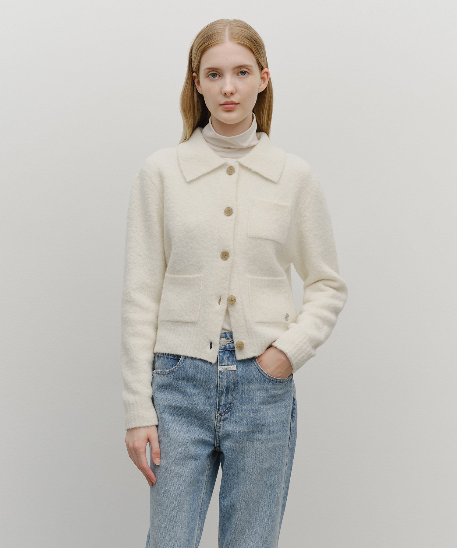 Marithe & Francois Girbaud - 3 Pocket Boucle Cardigan (Ivory) product image 1 | TRAB K-Fashion Australia