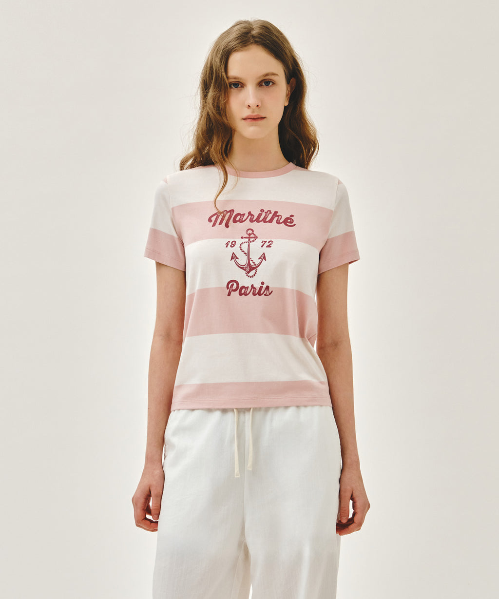 Marithe & Francois Girbaud - Marine Graphic Stripe Tee (Pink) product image 1 | TRAB K-Fashion Australia