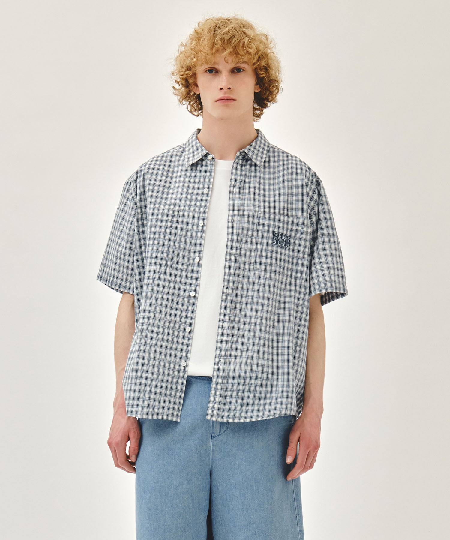 Marithe & Francois Girbaud - Check Half Sleeve Shirt (Ivory) product image 1 | TRAB K-Fashion Australia