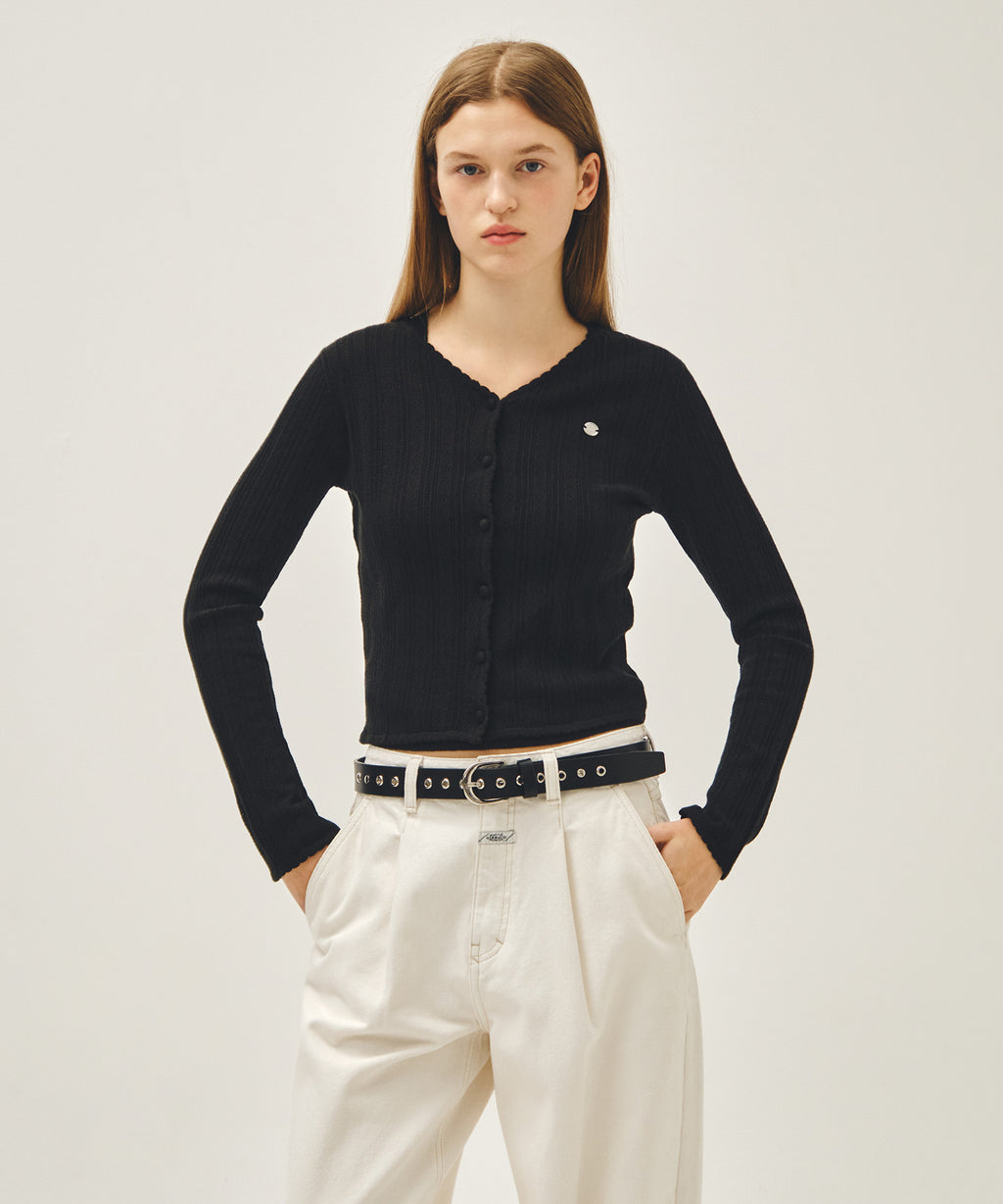Marithe & Francois Girbaud - V-neck Crochet Knit Cardigan (Black) product image 1 | TRAB K-Fashion Australia