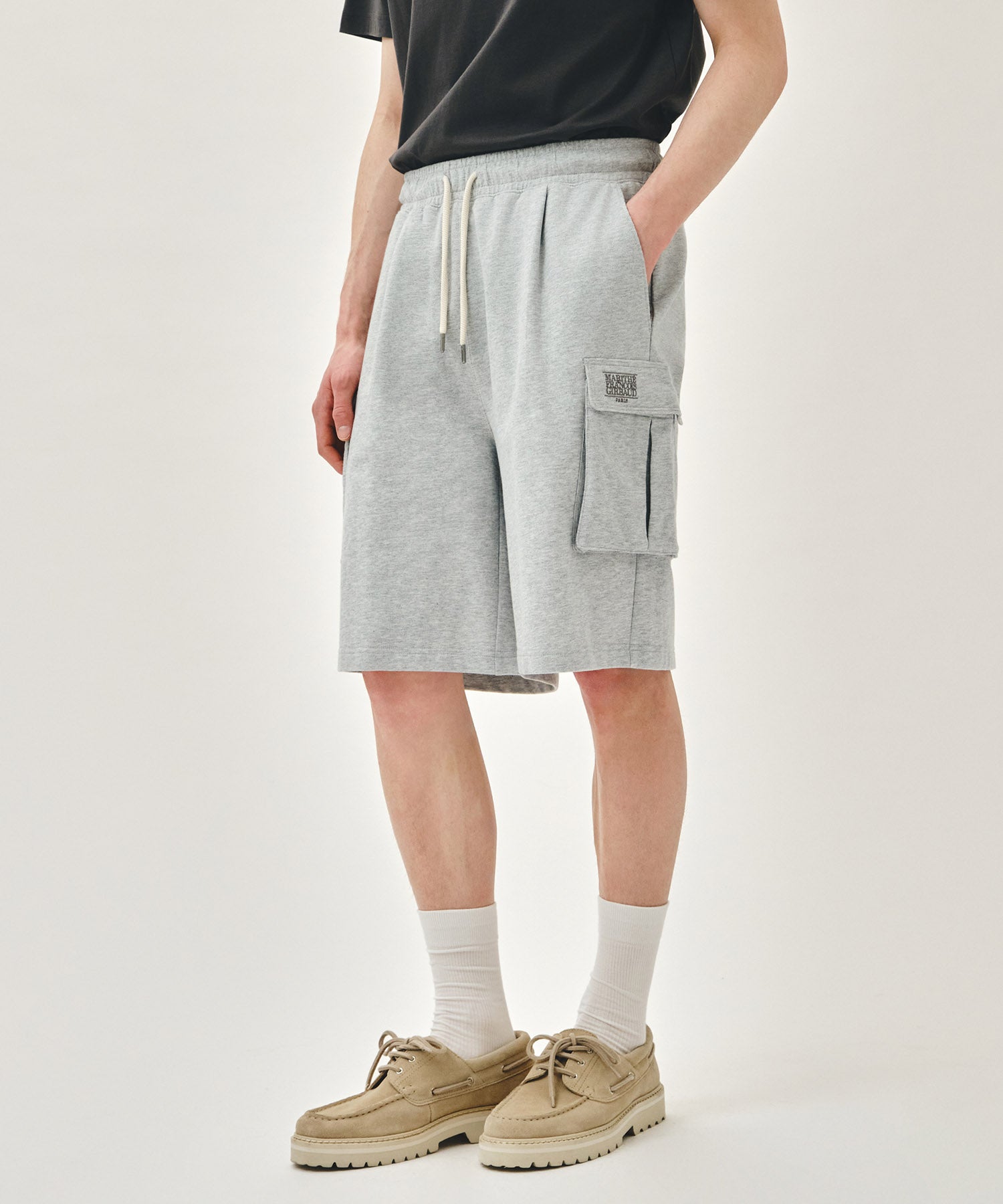 Marithe & Francois Girbaud - Classic Logo Cargo Sweat Shorts (Heather Gray) product image 1 | TRAB K-Fashion Australia