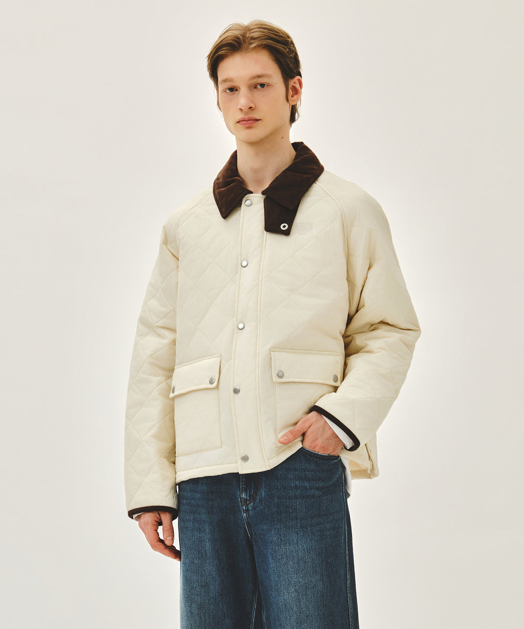 Marithe & Francois Girbaud - Corduroy Collar Quilted Jacket (Ivory) product image 1 | TRAB K-Fashion Australia