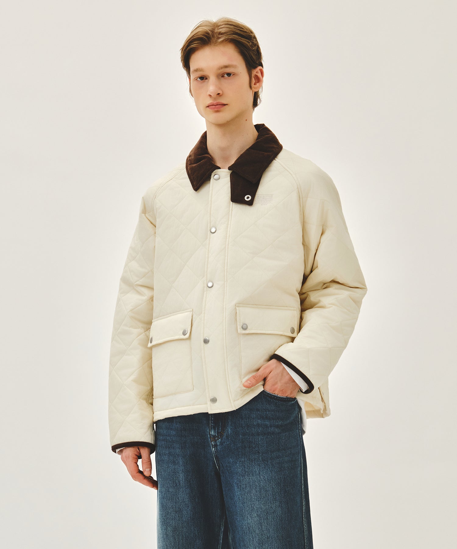 Marithe & Francois Girbaud - Corduroy Collar Quilted Jacket (Ivory) product image 1 | TRAB K-Fashion Australia