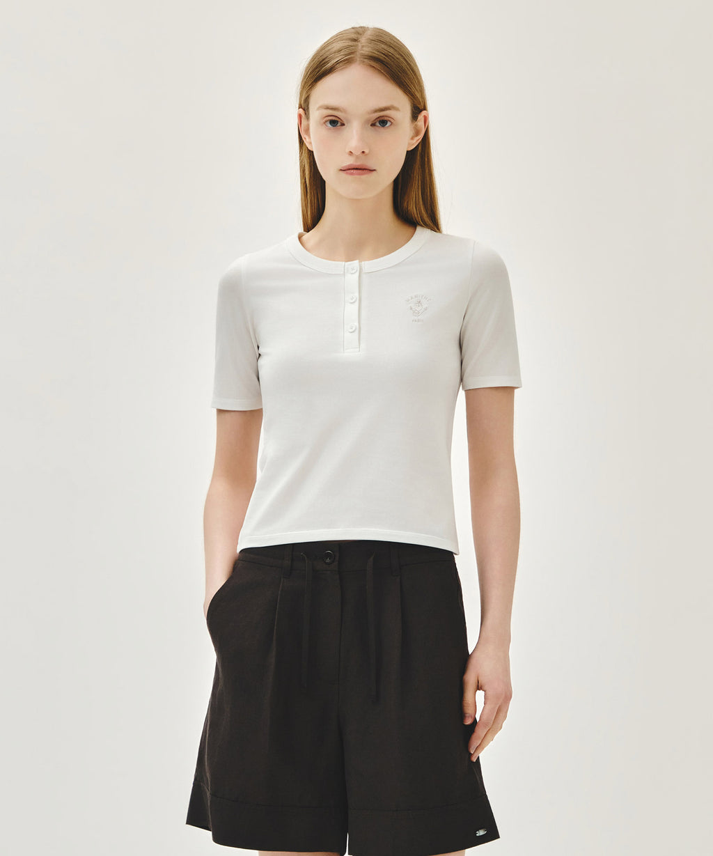 Marithe & Francois Girbaud - Stripe Henley Neck Tee (White) product image 1 | TRAB K-Fashion Australia