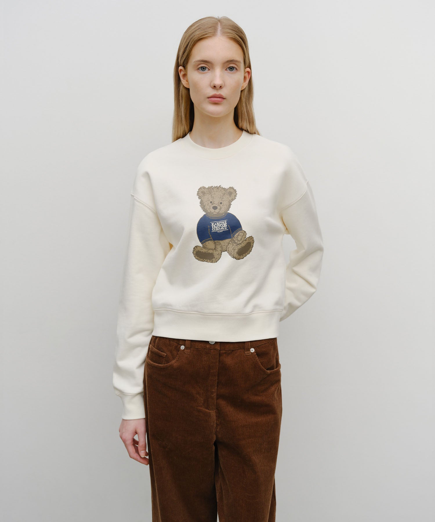 Marithe & Francois Girbaud - Doodle Bear Crop Sweatshirt (Ivory) product image 1 | TRAB K-Fashion Australia