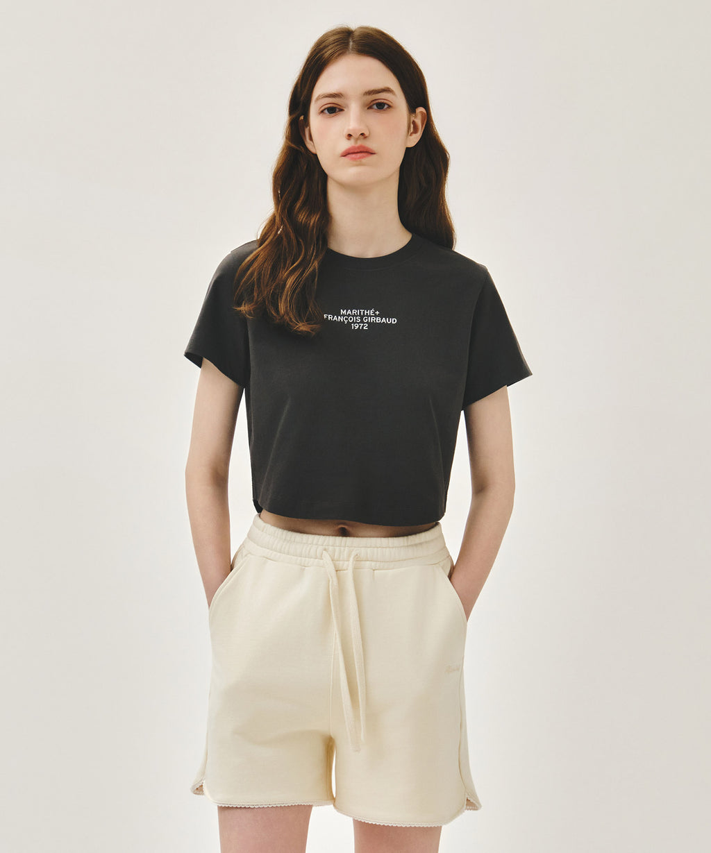Marithe & Francois Girbaud - Silver Lettering Crop Tee (Charcoal) product image 1 | TRAB K-Fashion Australia