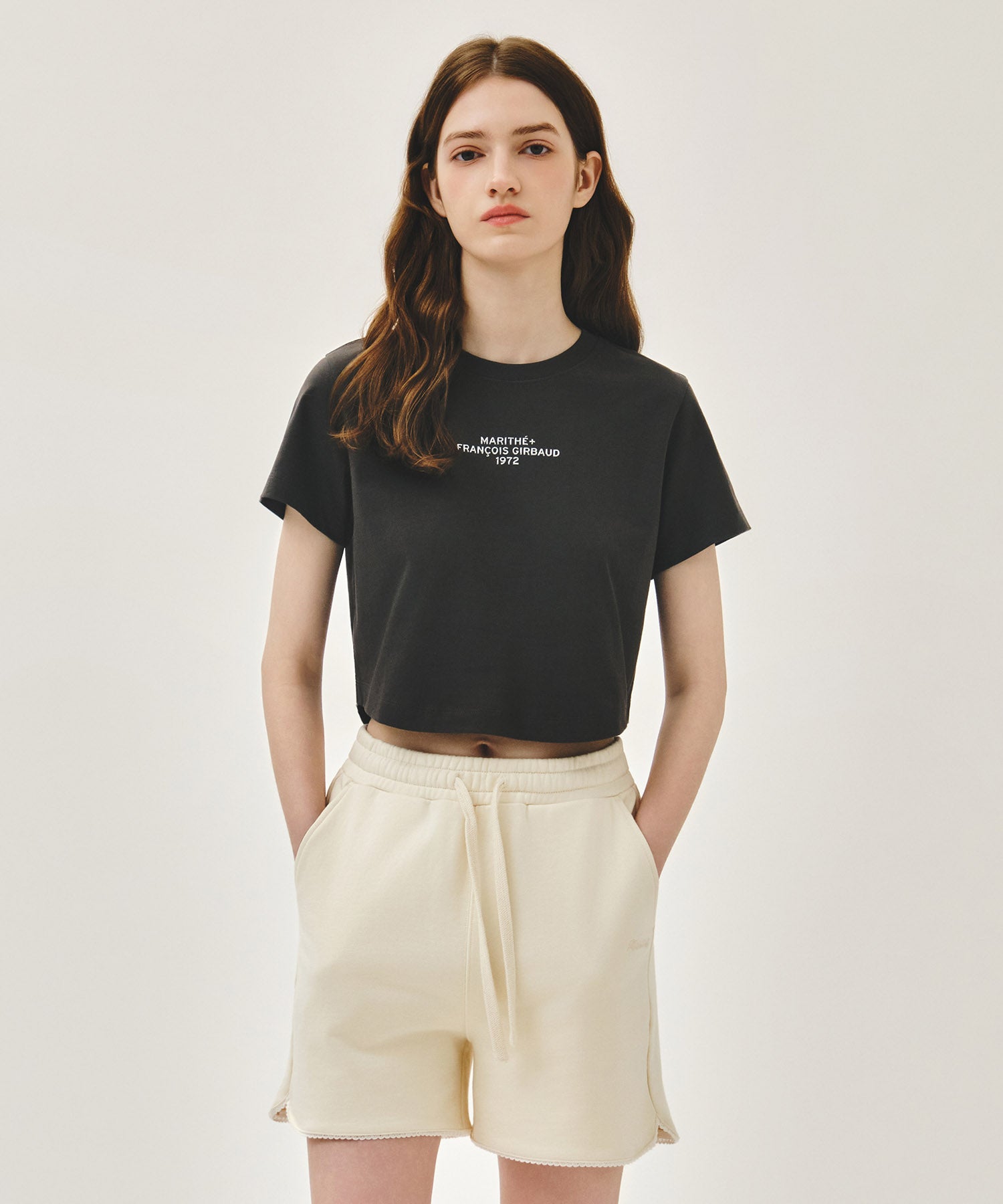 Marithe & Francois Girbaud - Silver Lettering Crop Tee (Charcoal) product image 1 | TRAB K-Fashion Australia