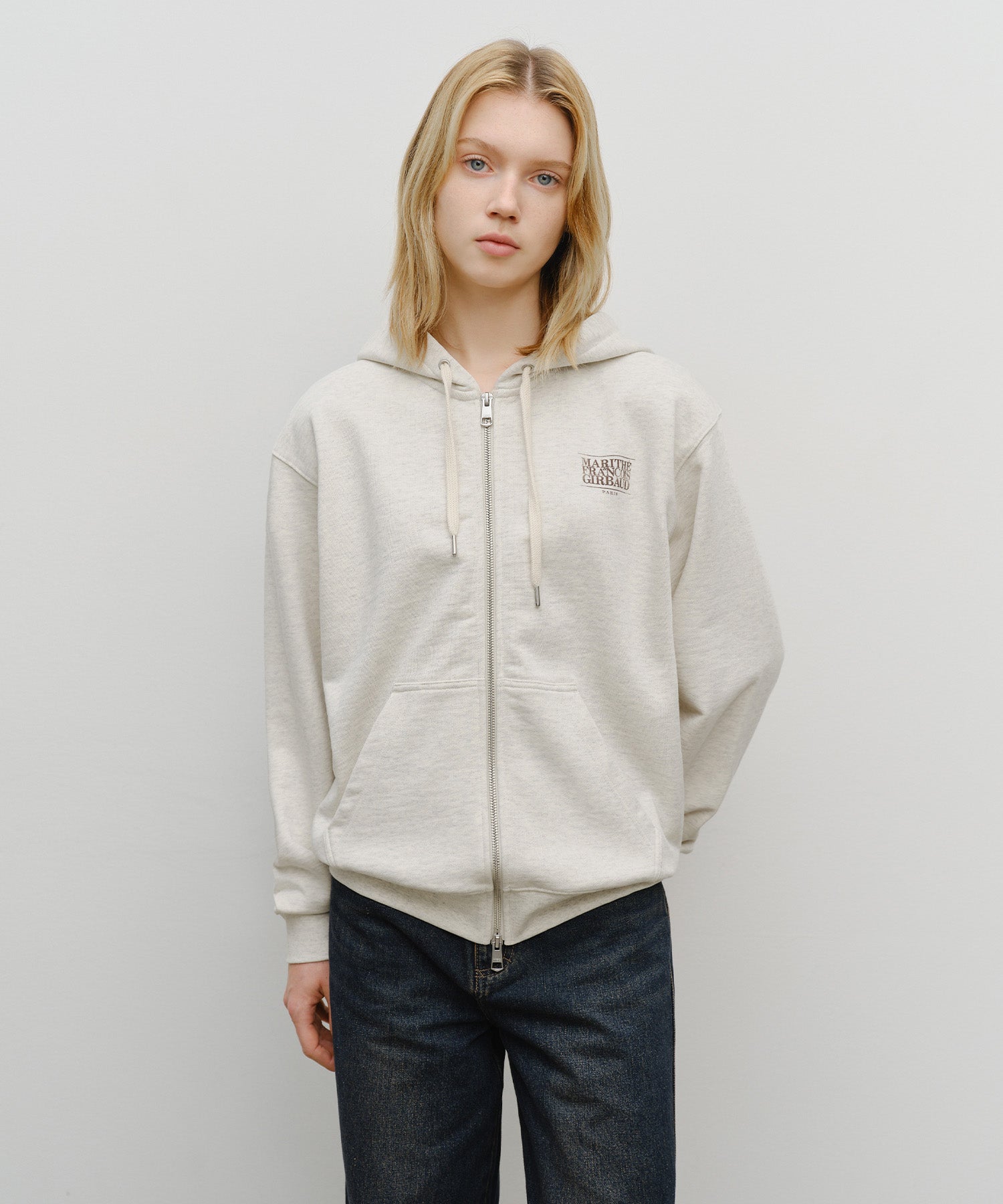 Marithe & Francois Girbaud - Classic Logo Hoodie Zipup (Oatmeal) product image 1 | TRAB K-Fashion Australia