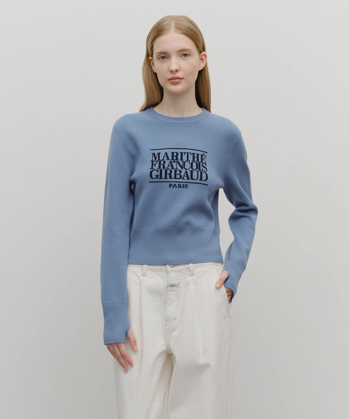 Marithe & Francois Girbaud - Classic Logo Crop Knit (Ash Blue) product image 1 | TRAB K-Fashion Australia