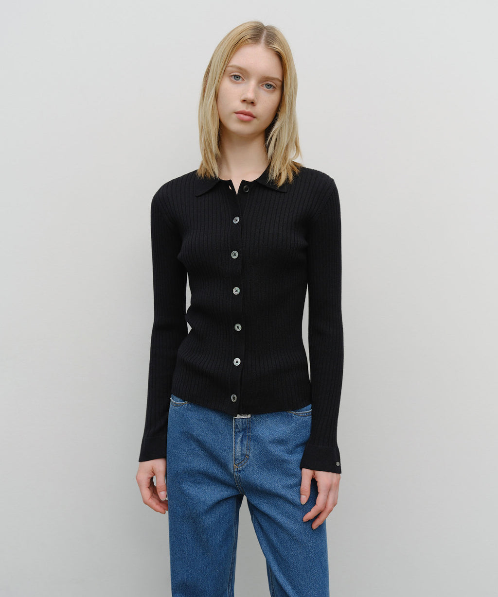 Marithe & Francois Girbaud - Slim Fit Collar Cardigan (Black) product image 1 | TRAB K-Fashion Australia