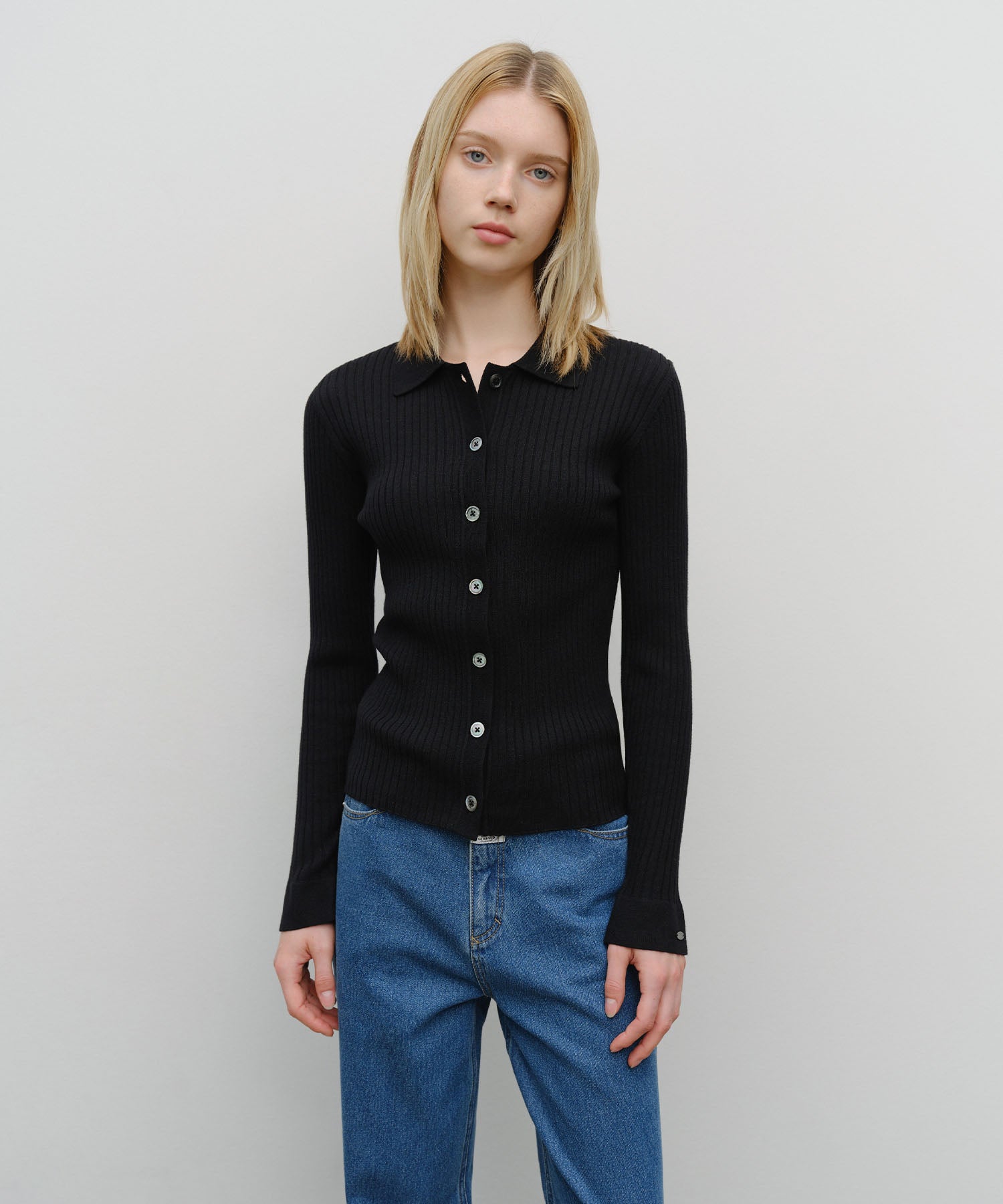 Marithe & Francois Girbaud - Slim Fit Collar Cardigan (Black) product image 1 | TRAB K-Fashion Australia