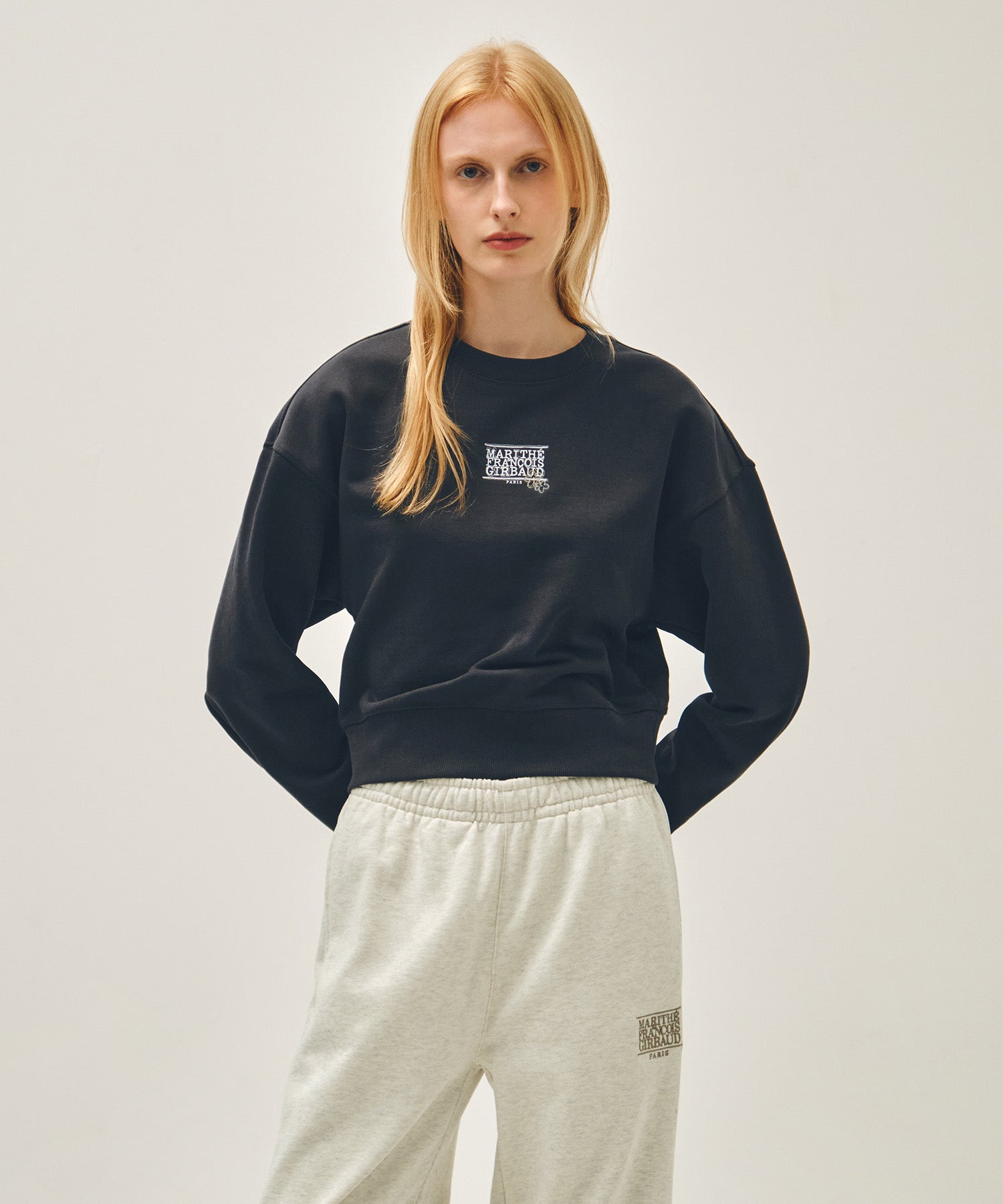 Marithe & Francois Girbaud - Flower Classic Logo Crop Sweatshirt (Charcoal) product image 1 | TRAB K-Fashion Australia
