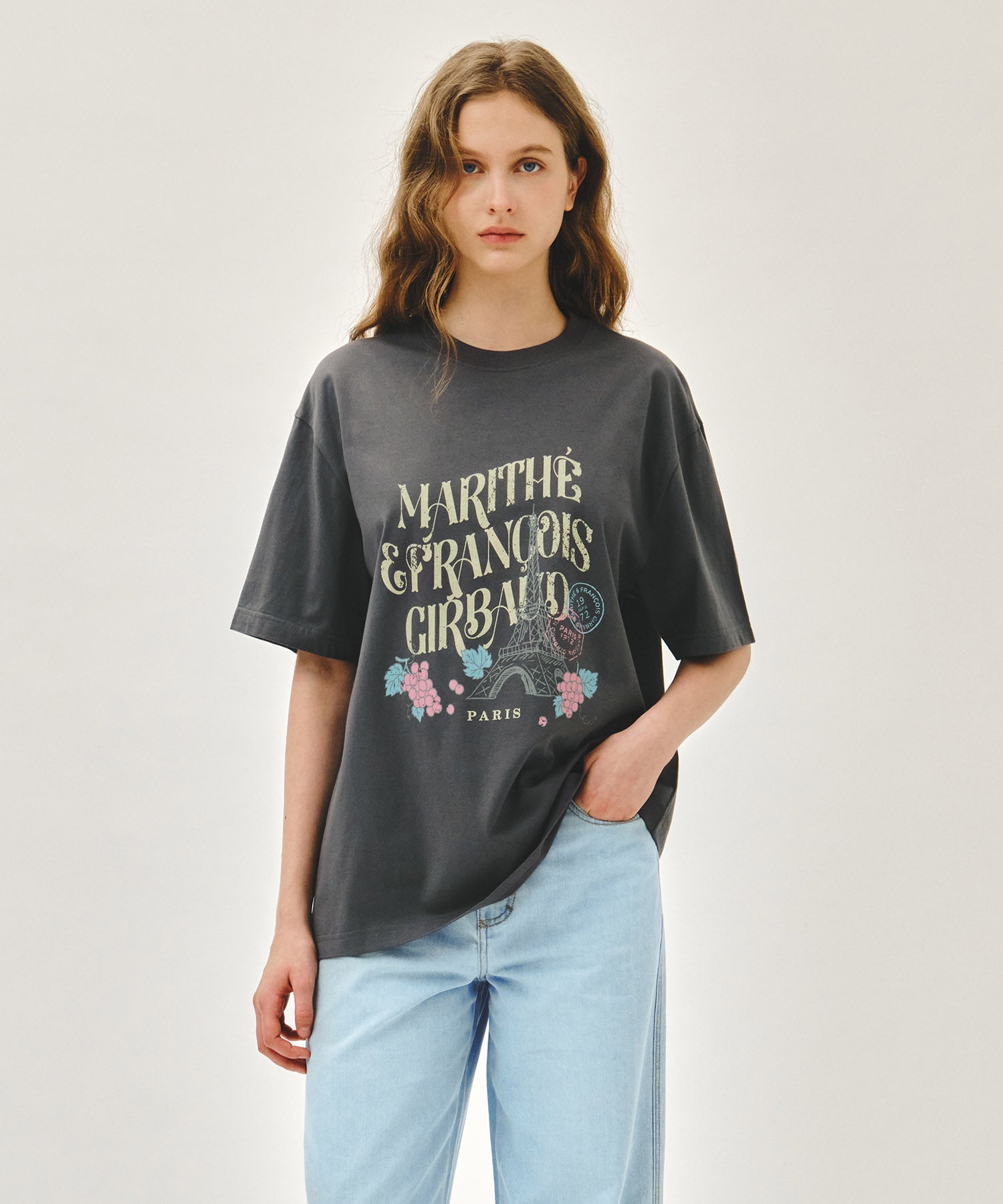 Marithe & Francois Girbaud - Vintage Eiffel Tower Logo Oversized Tee (Charcoal) product image 1 | TRAB K-Fashion Australia