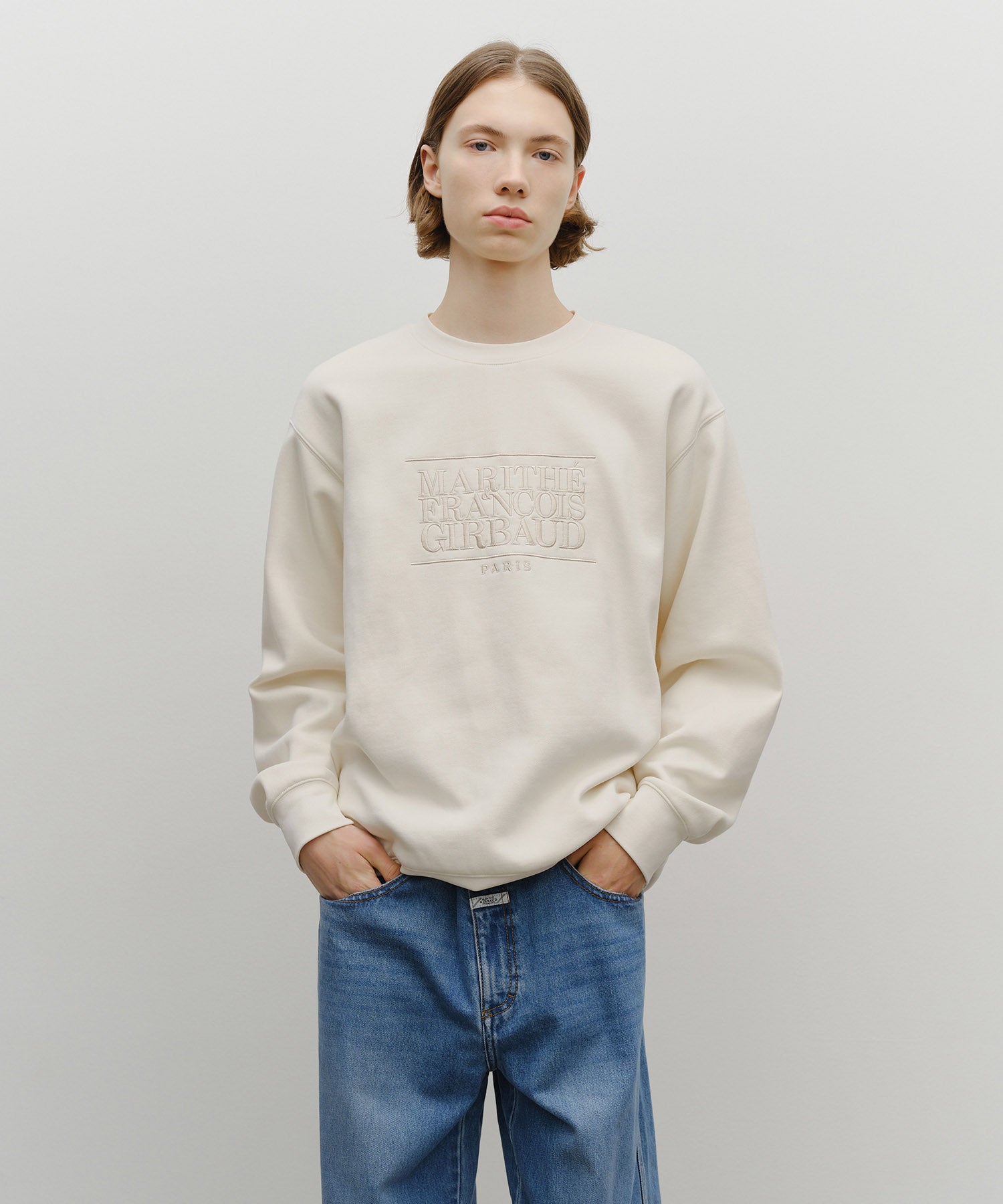Marithe & Francois Girbaud - Classic Logo Embroidery Sweatshirt (brushed) (Cream) product image 1 | TRAB K-Fashion Australia