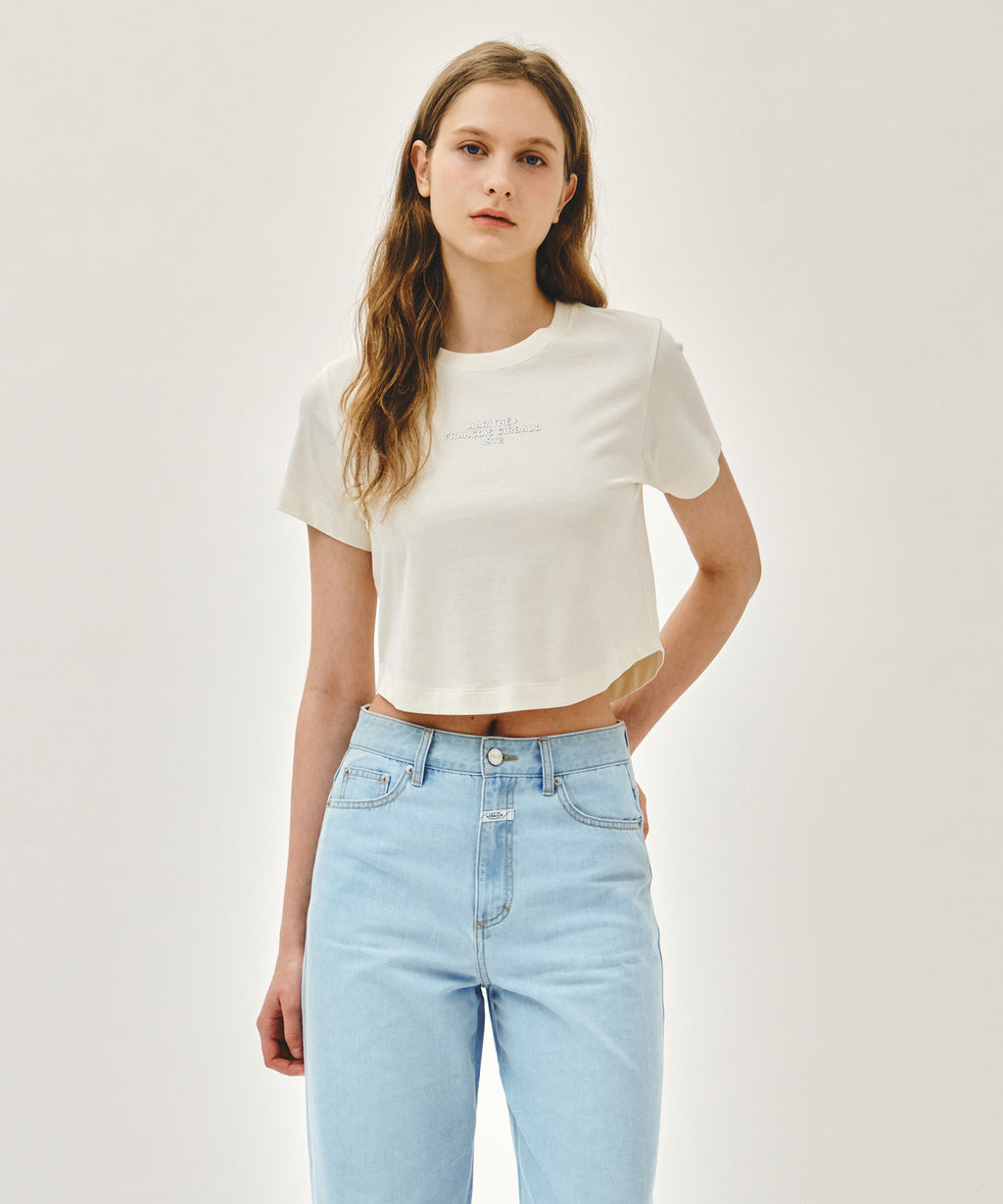 Marithe & Francois Girbaud - Silver Lettering Crop Tee (Ivory) product image 1 | TRAB K-Fashion Australia