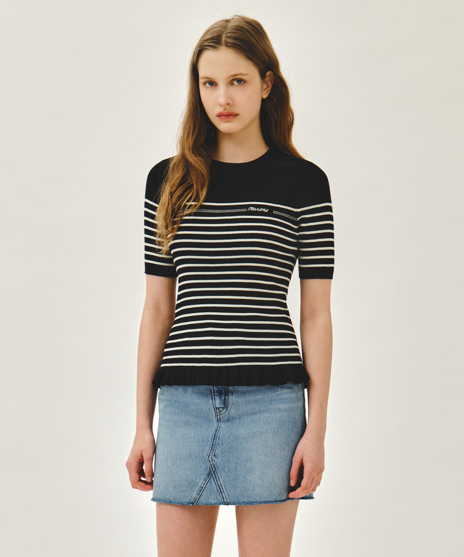 Marithe & Francois Girbaud - Ruffle Point Stripe Half Knit Pullover (Black) product image 1 | TRAB K-Fashion Australia
