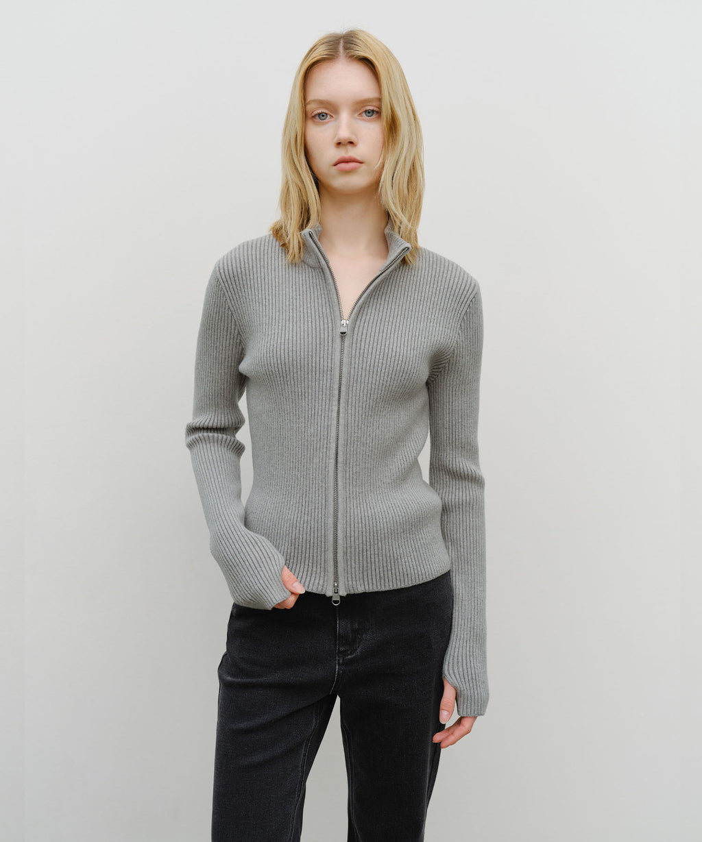 Marithe & Francois Girbaud - Two Way High Neck Zipup Cardigan (Heather Gray) product image 1 | TRAB K-Fashion Australia