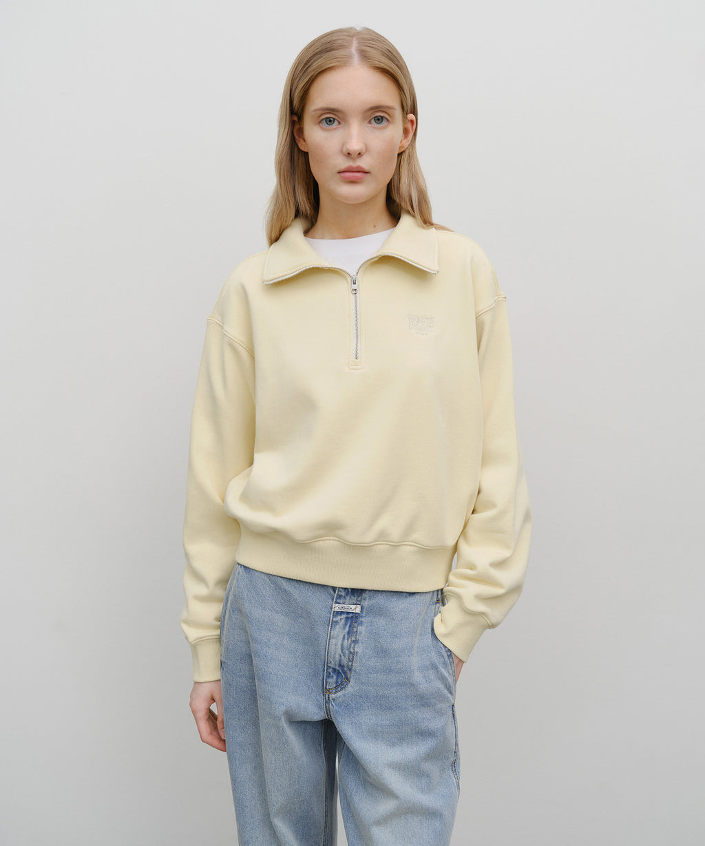 Marithe & Francois Girbaud - Classic Logo Half Zipup Crop Sweatshirt (Light Yellow) product image 1 | TRAB K-Fashion Australia