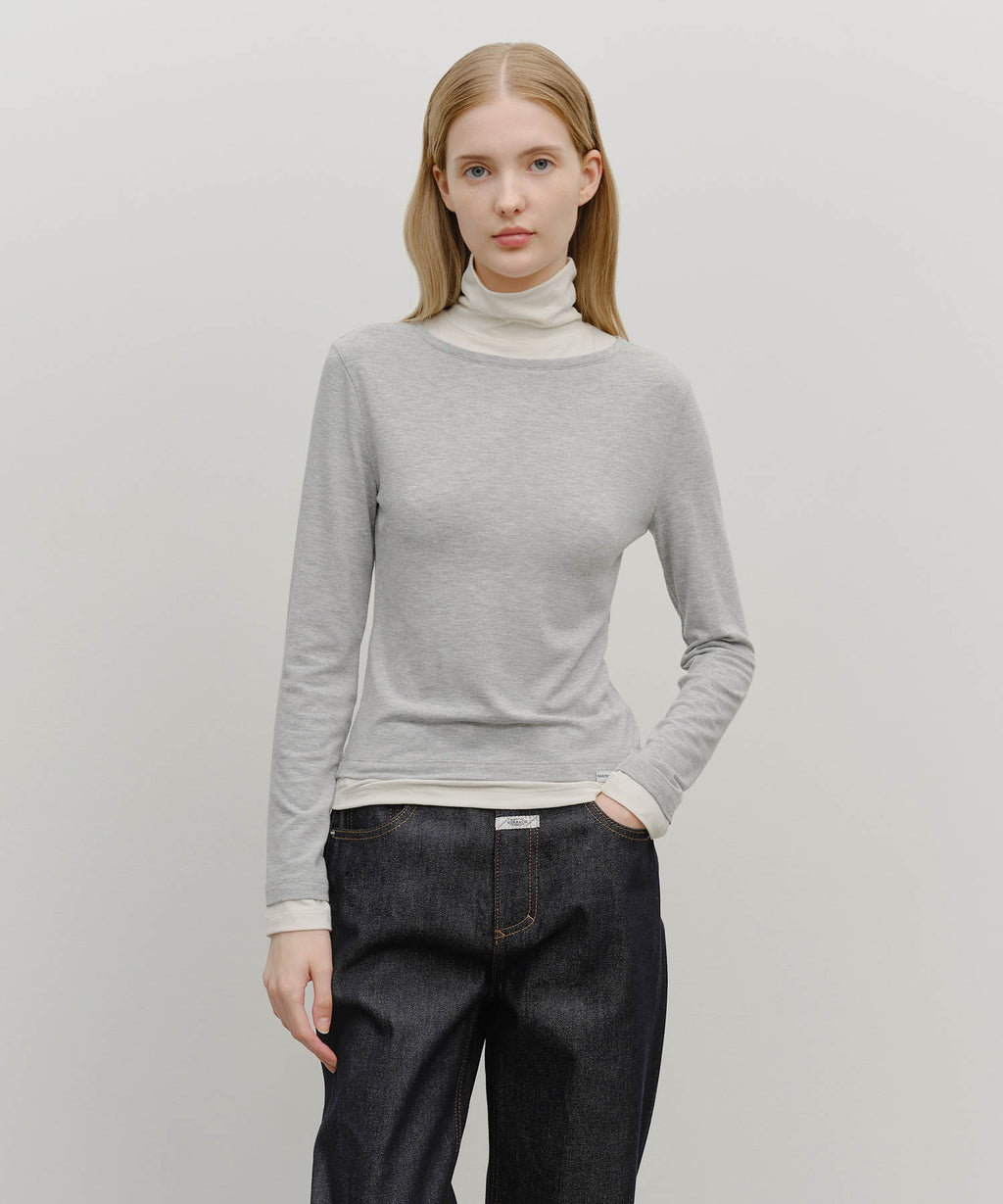 Marithe & Francois Girbaud - Layered Turtle Neck Long Sleeve (Heather Gray) product image 1 | TRAB K-Fashion Australia