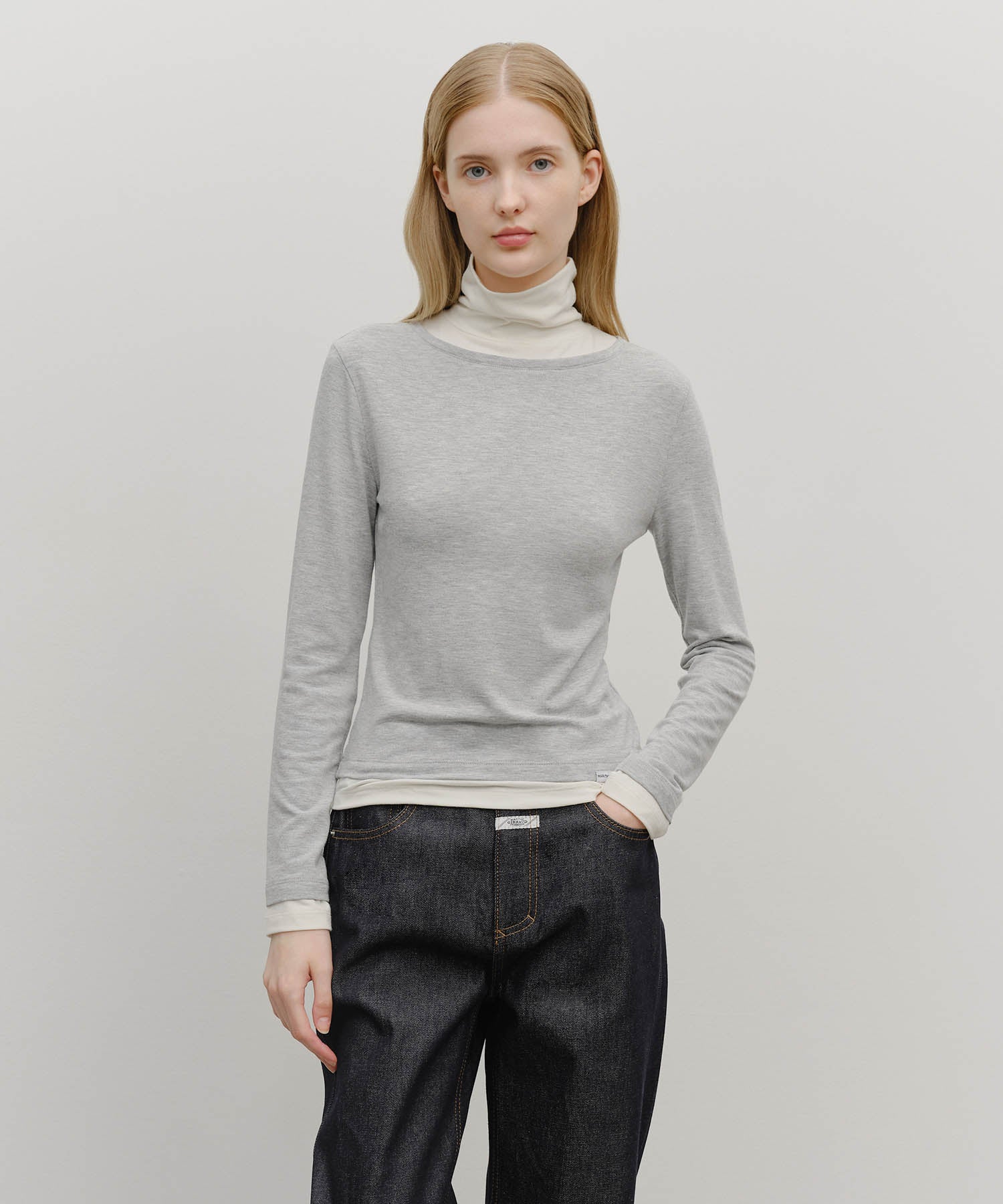 Marithe & Francois Girbaud - Layered Turtle Neck Long Sleeve (Heather Gray) product image 1 | TRAB K-Fashion Australia