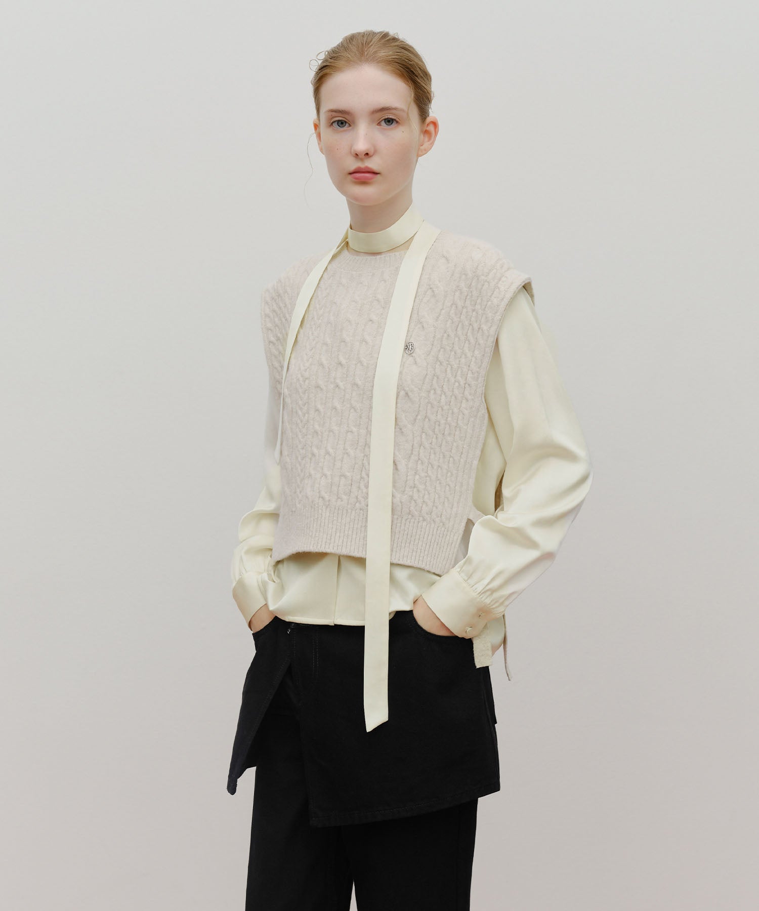 Marithe & Francois Girbaud - Side Ribbon Knit Vest (Ivory) product image 1 | TRAB K-Fashion Australia