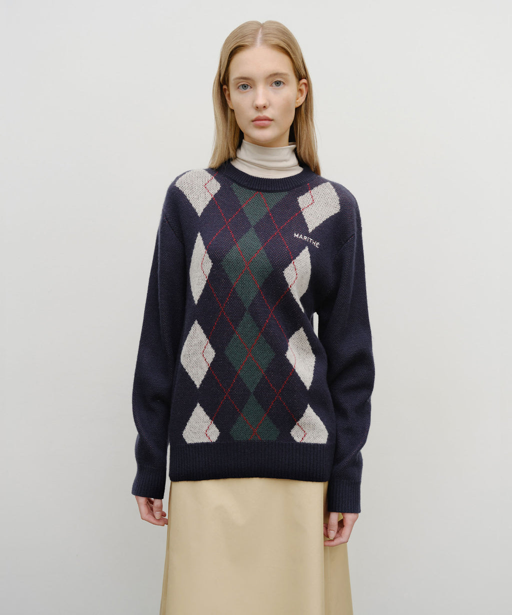 Marithe & Francois Girbaud - Argyle Jqd Knit Pullover (Navy) product image 1 | TRAB K-Fashion Australia
