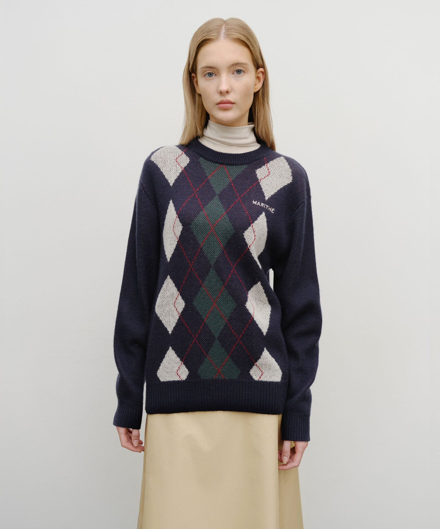 Marithe & Francois Girbaud - Argyle Jqd Knit Pullover (Navy) product image 1 | TRAB K-Fashion Australia