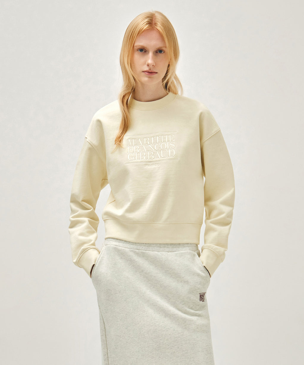 Marithe & Francois Girbaud - Classic Logo Crop Sweatshirt (Ivory) product image 1 | TRAB K-Fashion Australia