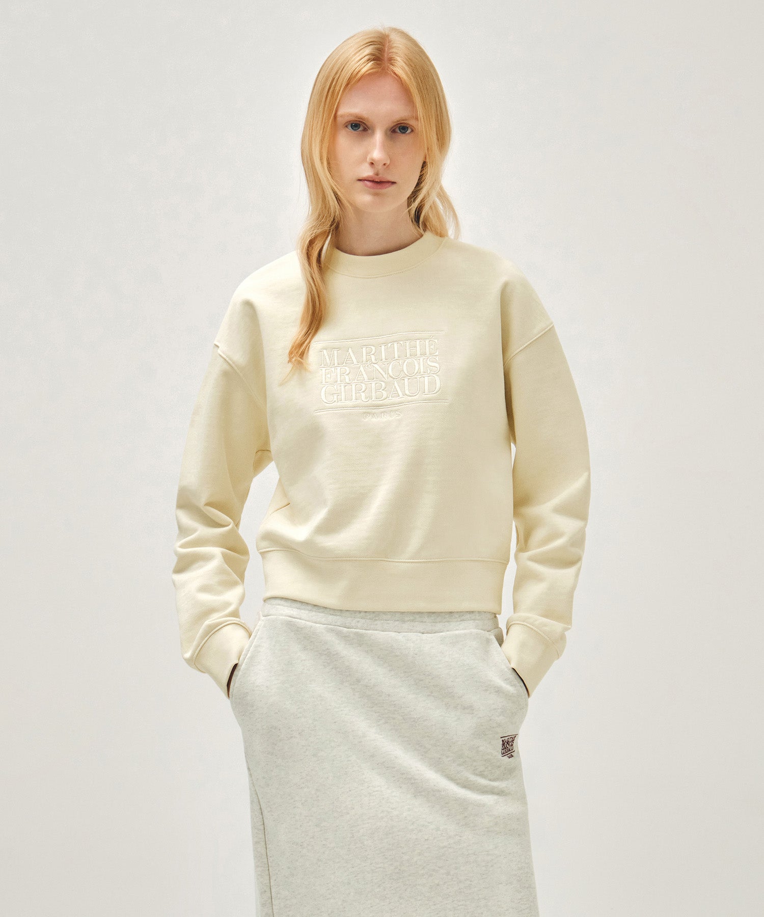 Marithe & Francois Girbaud - Classic Logo Crop Sweatshirt (Ivory) product image 1 | TRAB K-Fashion Australia