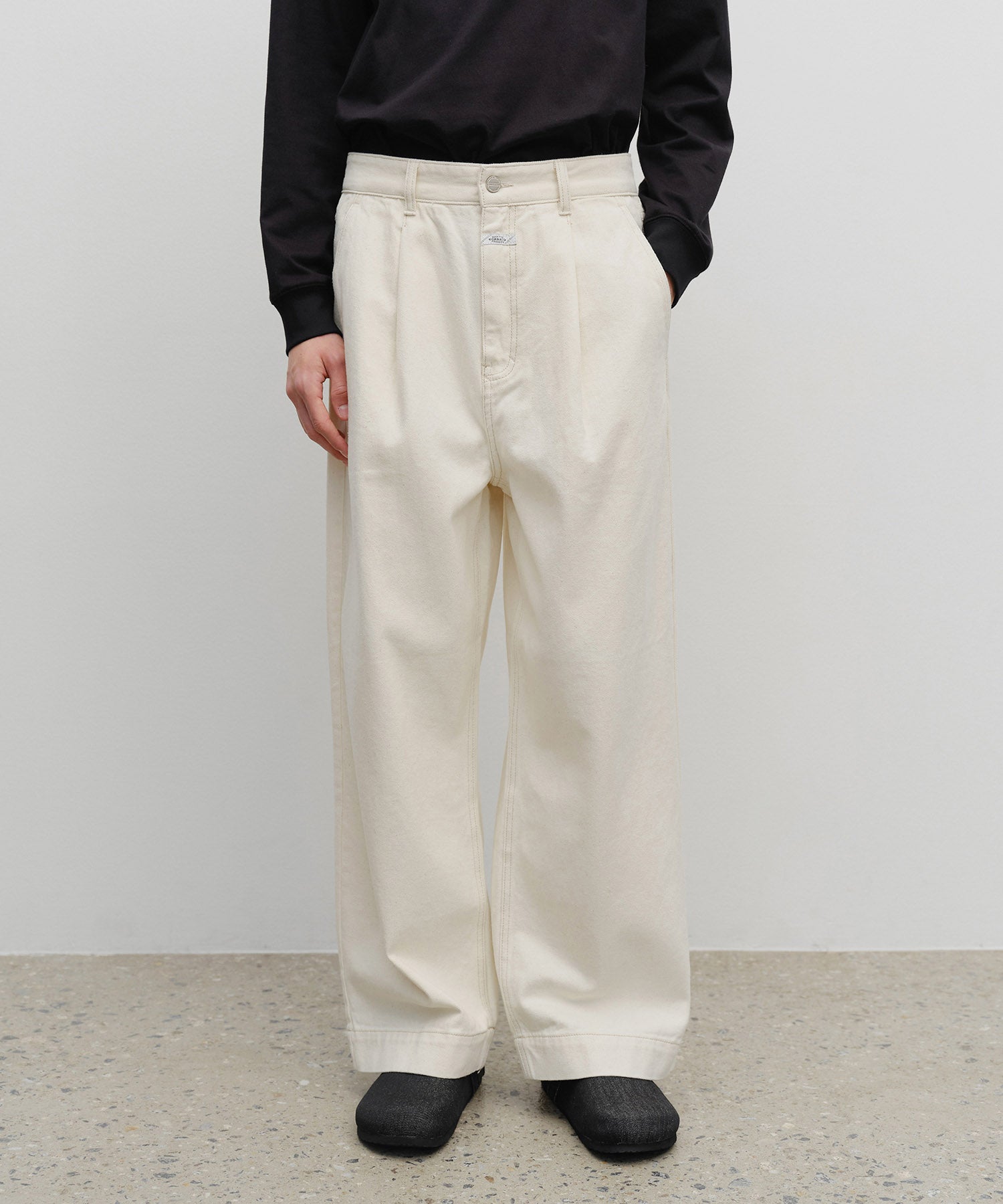 Marithe & Francois Girbaud - Low-waist Tuck Wide Denim Pants (Ecru) product image 1 | TRAB K-Fashion Australia
