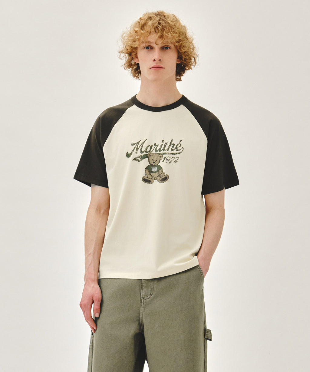 Marithe & Francois Girbaud - Doodle Graphic Raglan Tee (Khaki) product image 1 | TRAB K-Fashion Australia
