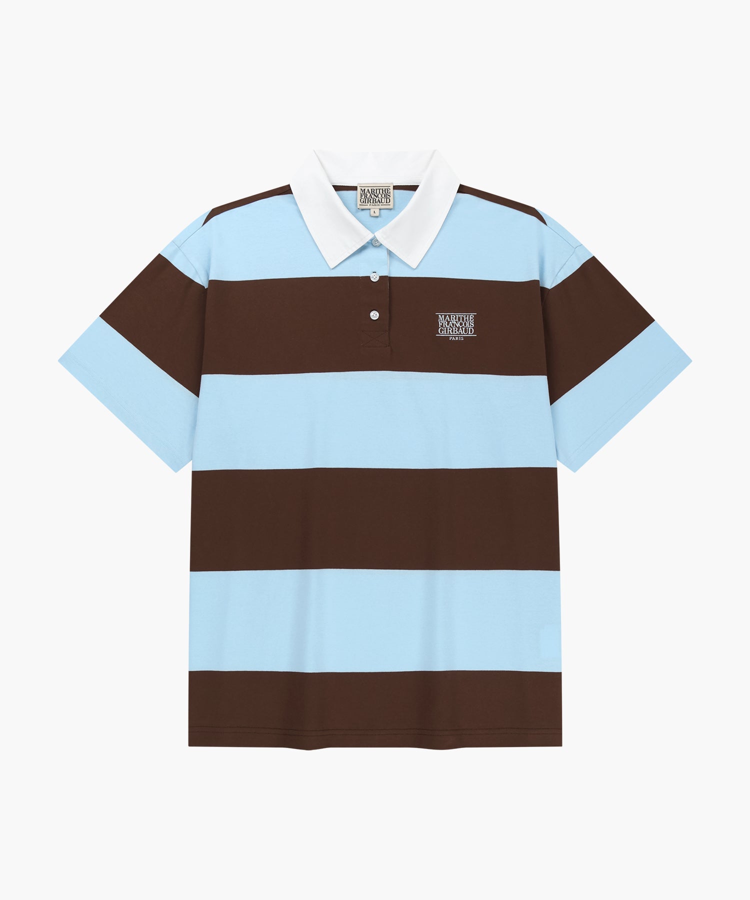 Marithe & Francois Girbaud - Small Classic Logo Rugby Stripe Oversized Collar Tee (Sky Blue) product image 1 | TRAB K-Fashion Australia