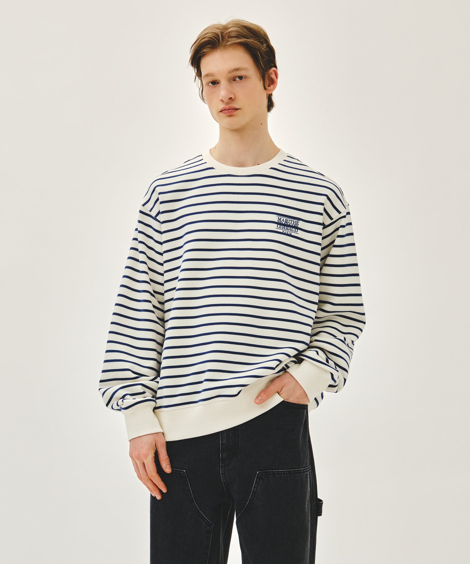 Marithe & Francois Girbaud - Small Classic Logo Stripe Sweatshirt (Ivory) product image 1 | TRAB K-Fashion Australia