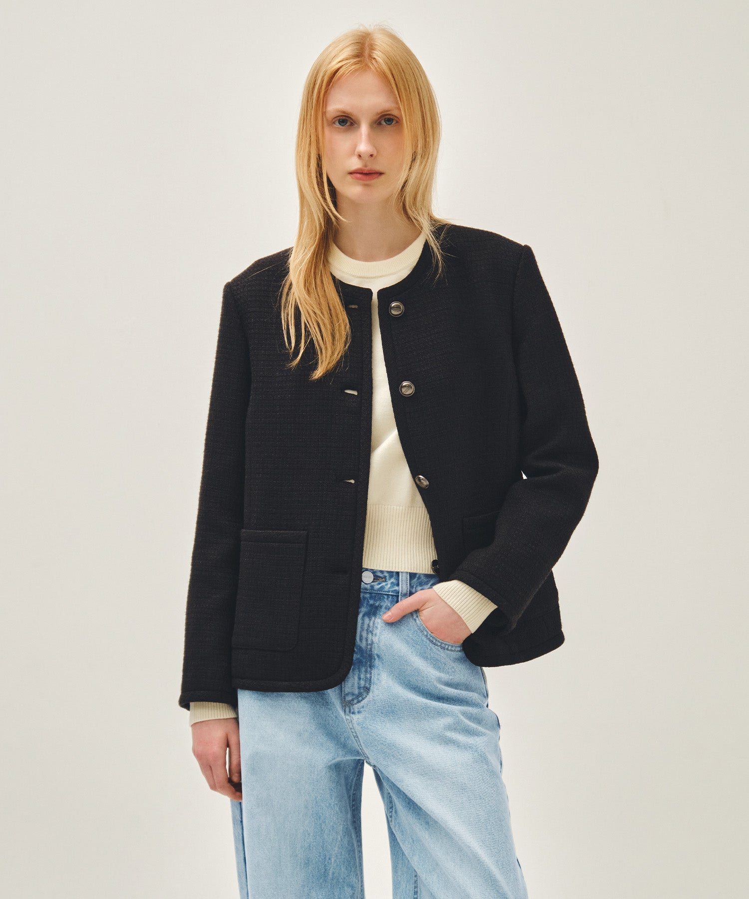 Marithe & Francois Girbaud - Tweed Round Neck Jacket (Black) product image 1 | TRAB K-Fashion Australia