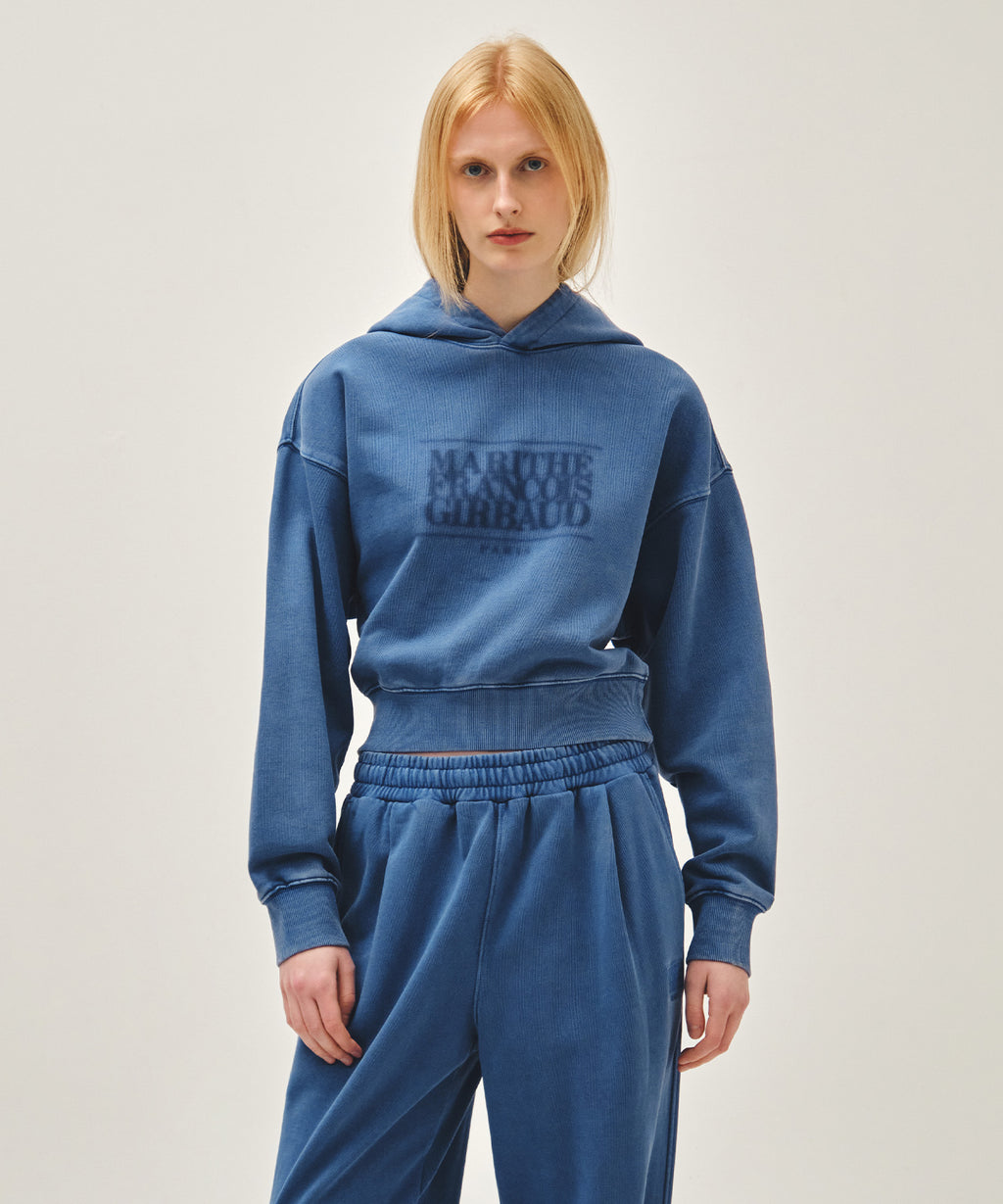 Marithe & Francois Girbaud - Shadow Classic Logo Dyeing Crop Hoodie (Blue) product image 1 | TRAB K-Fashion Australia