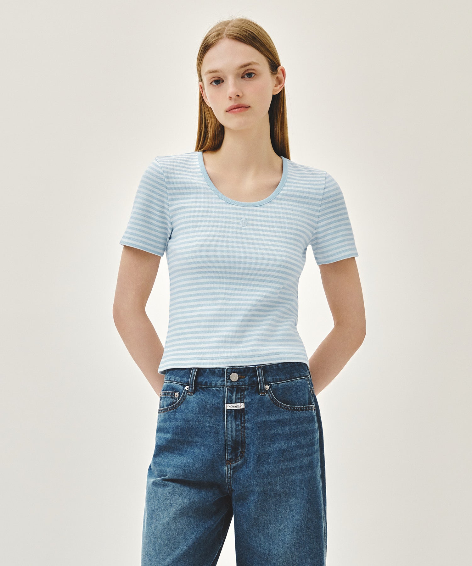 Marithe & Francois Girbaud - Deep Neck Ringer Tee (Sky Blue) product image 1 | TRAB K-Fashion Australia