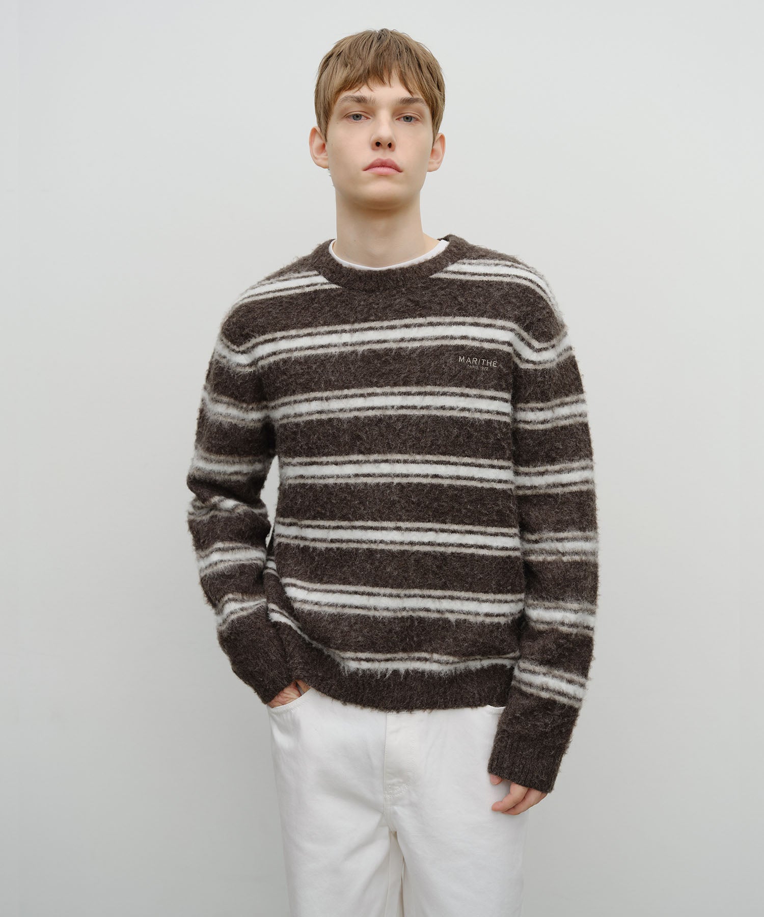 Marithe & Francois Girbaud - Multi Stripe Knit Pullover (Brown) product image 1 | TRAB K-Fashion Australia