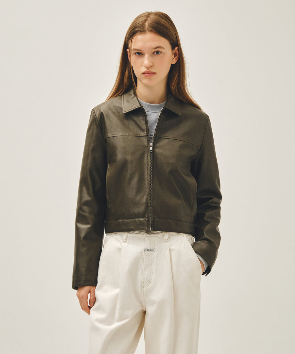 Marithe & Francois Girbaud - Crop Faux Leather Jacket (Khaki) product image 4 | TRAB K-Fashion Australia