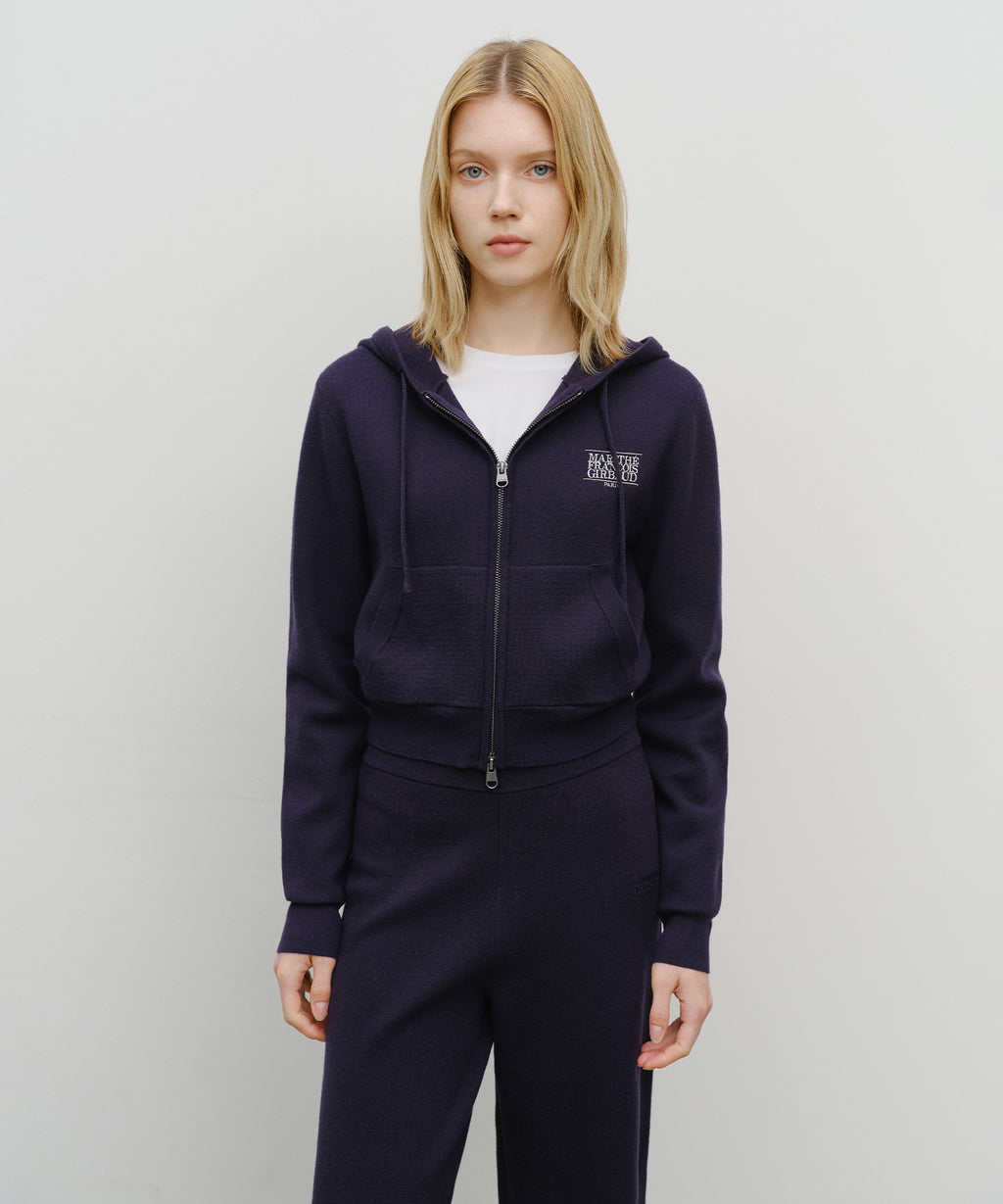 Marithe & Francois Girbaud - Classic Logo Crop Knit Hoodie Zipup (Navy) product image 1 | TRAB K-Fashion Australia