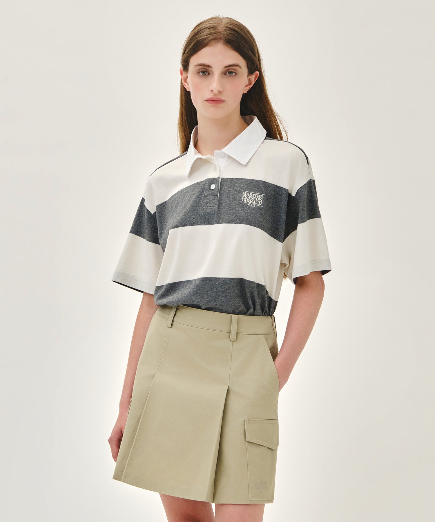 Marithe & Francois Girbaud - Small Classic Logo Rugby Stripe Oversized Collar Tee (Ivory) product image 5 | TRAB K-Fashion Australia