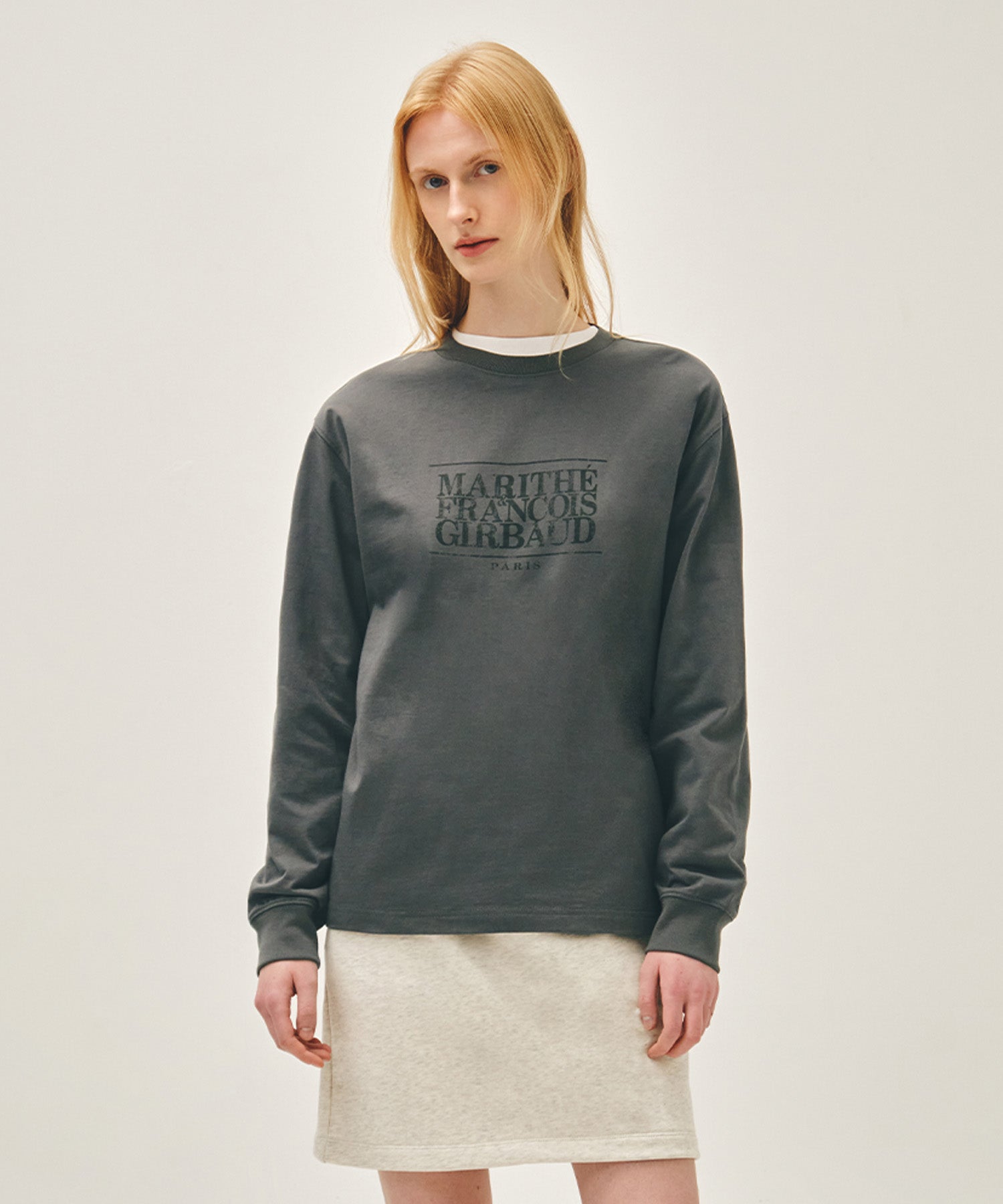 Marithe & Francois Girbaud - Crack Classic Logo Long Sleeve Tee (Charcoal) product image 1 | TRAB K-Fashion Australia