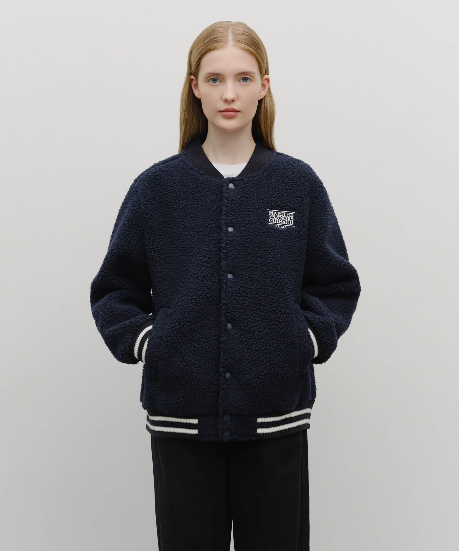 Marithe & Francois Girbaud - Fleece Varsity Jacket (Navy) product image 1 | TRAB K-Fashion Australia