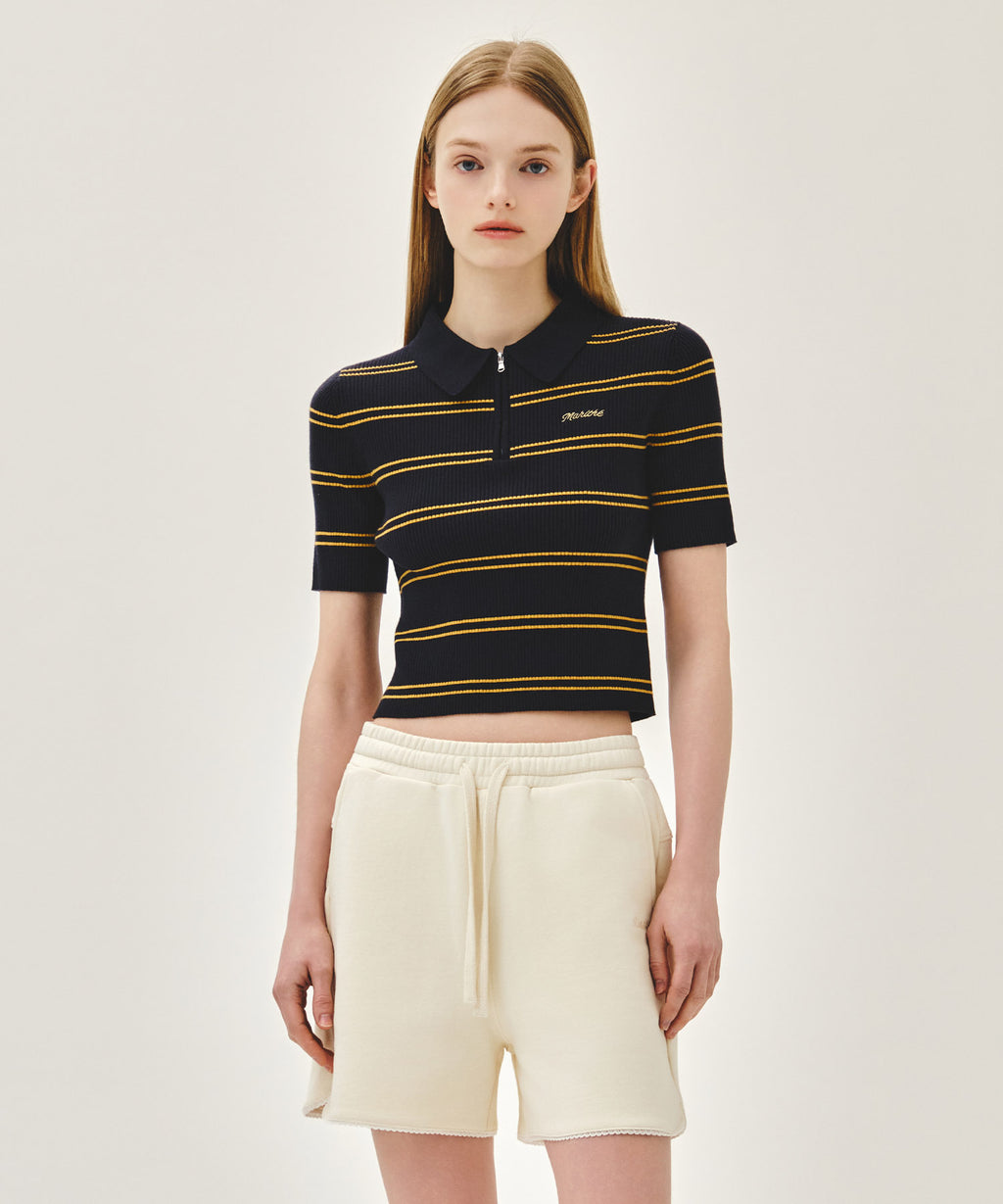 Marithe & Francois Girbaud - Stripe Half Zip Up Slim Knit (Navy) product image 1 | TRAB K-Fashion Australia
