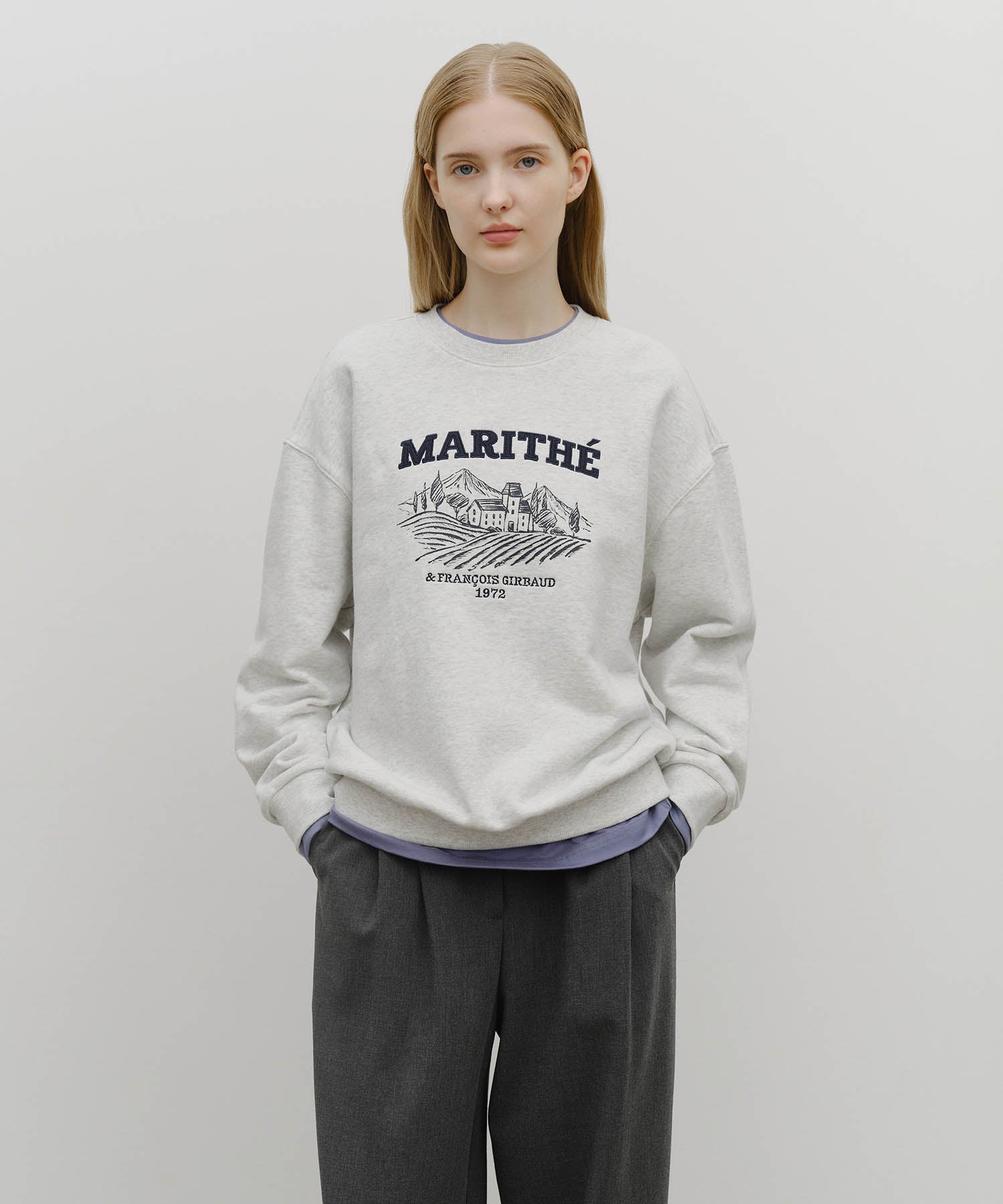 Marithe & Francois Girbaud - Winery Applique Logo Over Fit Sweatshirt (Light Heather Gray) product image 1 | TRAB K-Fashion Australia