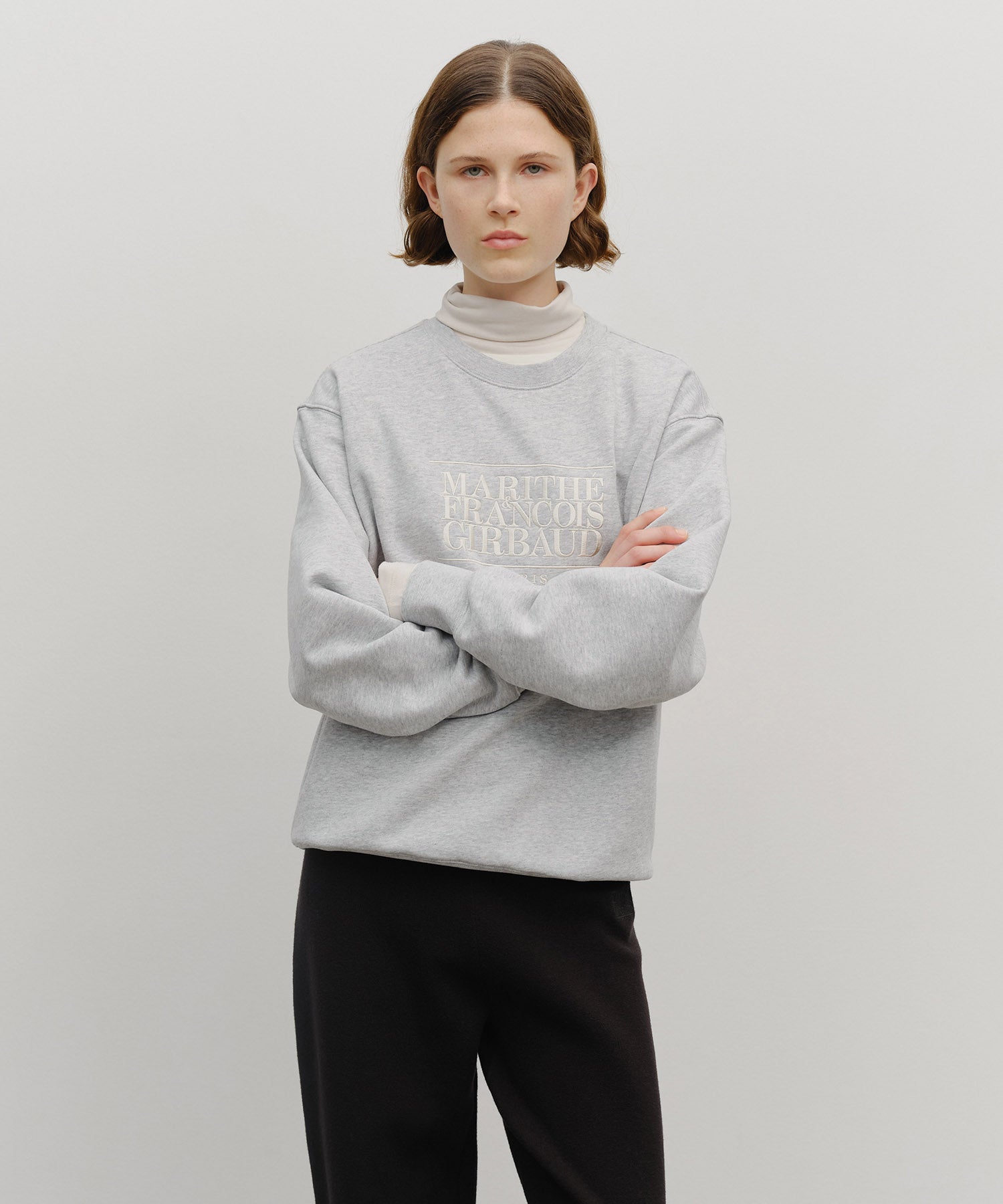 Marithe & Francois Girbaud - Classic Logo Embroidery Sweatshirt (brushed) (Heather Gray) product image 1 | TRAB K-Fashion Australia